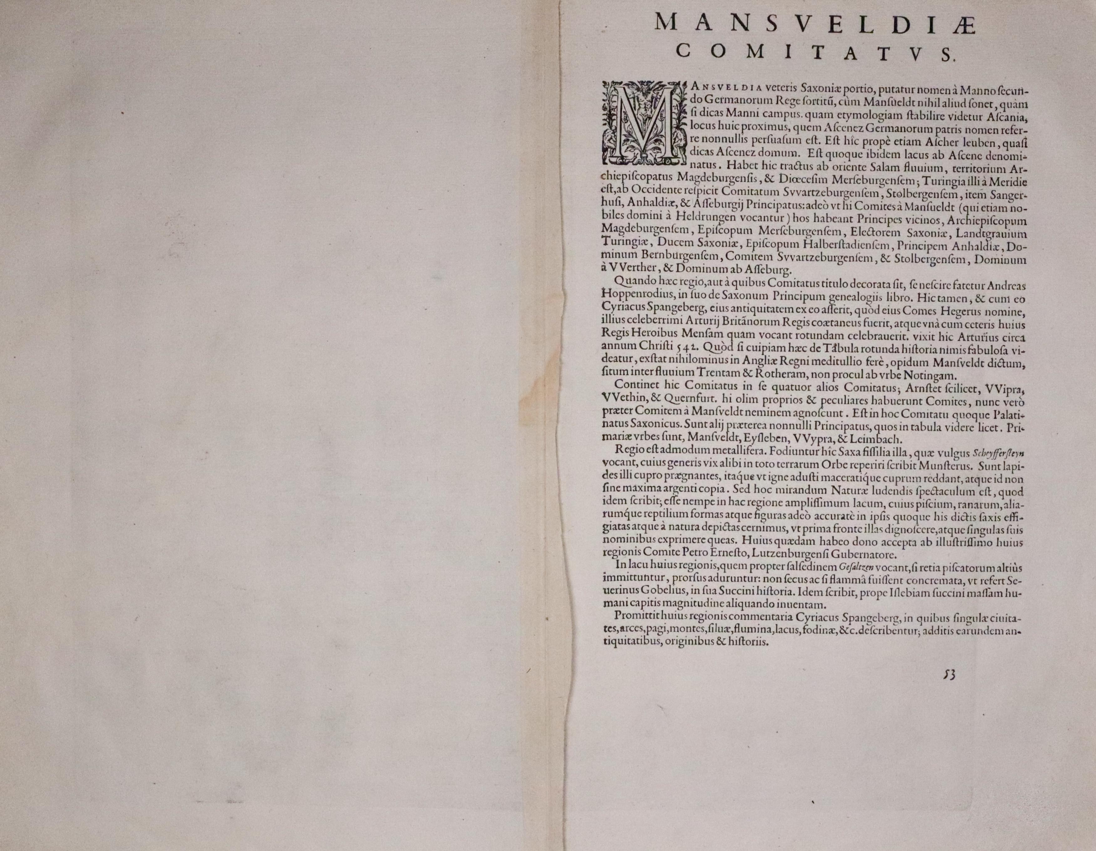 Latint text forMansfeld  by Abraham Ortelis 1595  Latint text forMansfeld  by Abraham Ortelis 1595