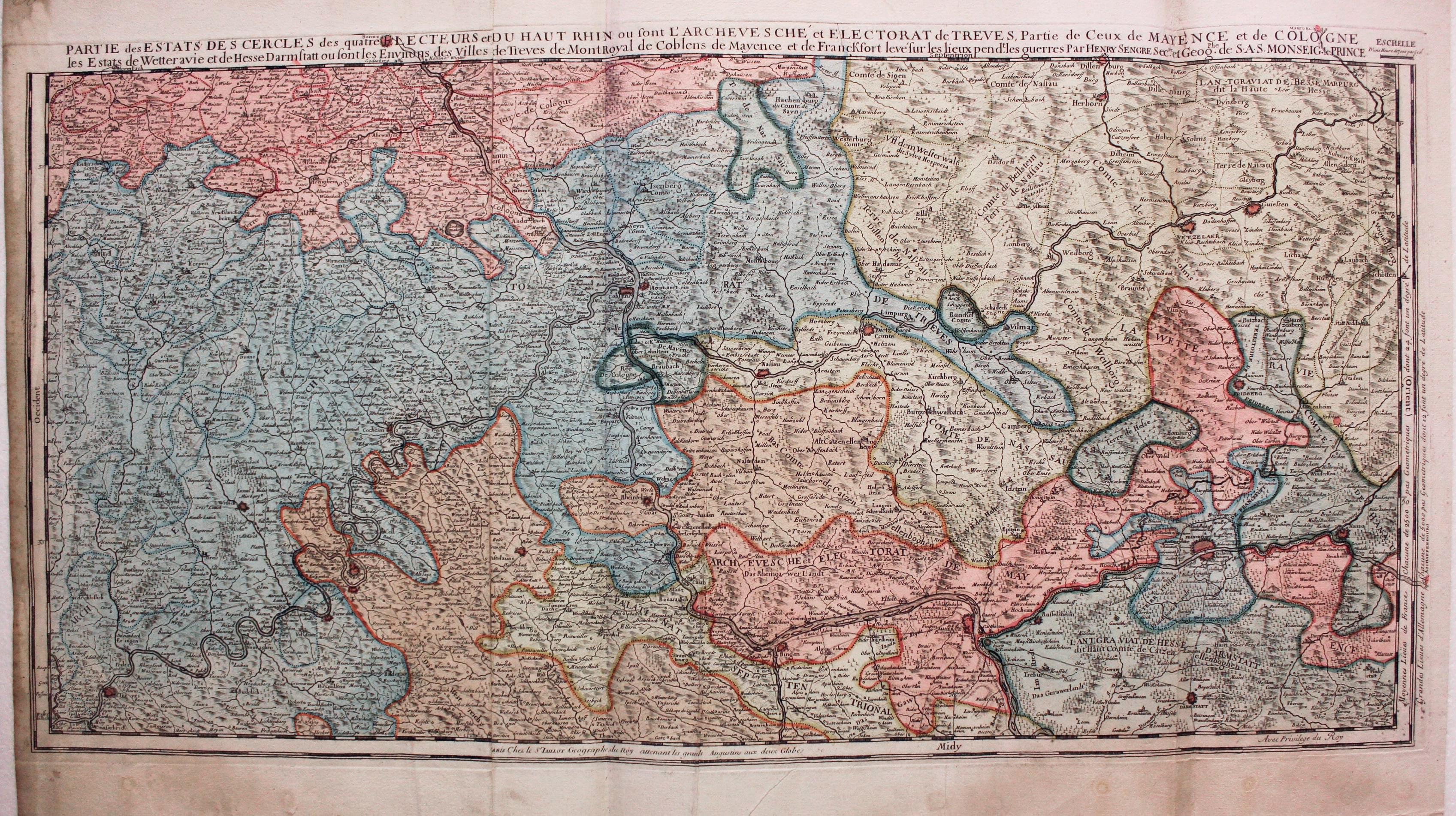 Course of the River Rhine, Alexis H. Jaillot, c.1735  Course of the River Rhine, Alexis H. Jaillot, c.1735