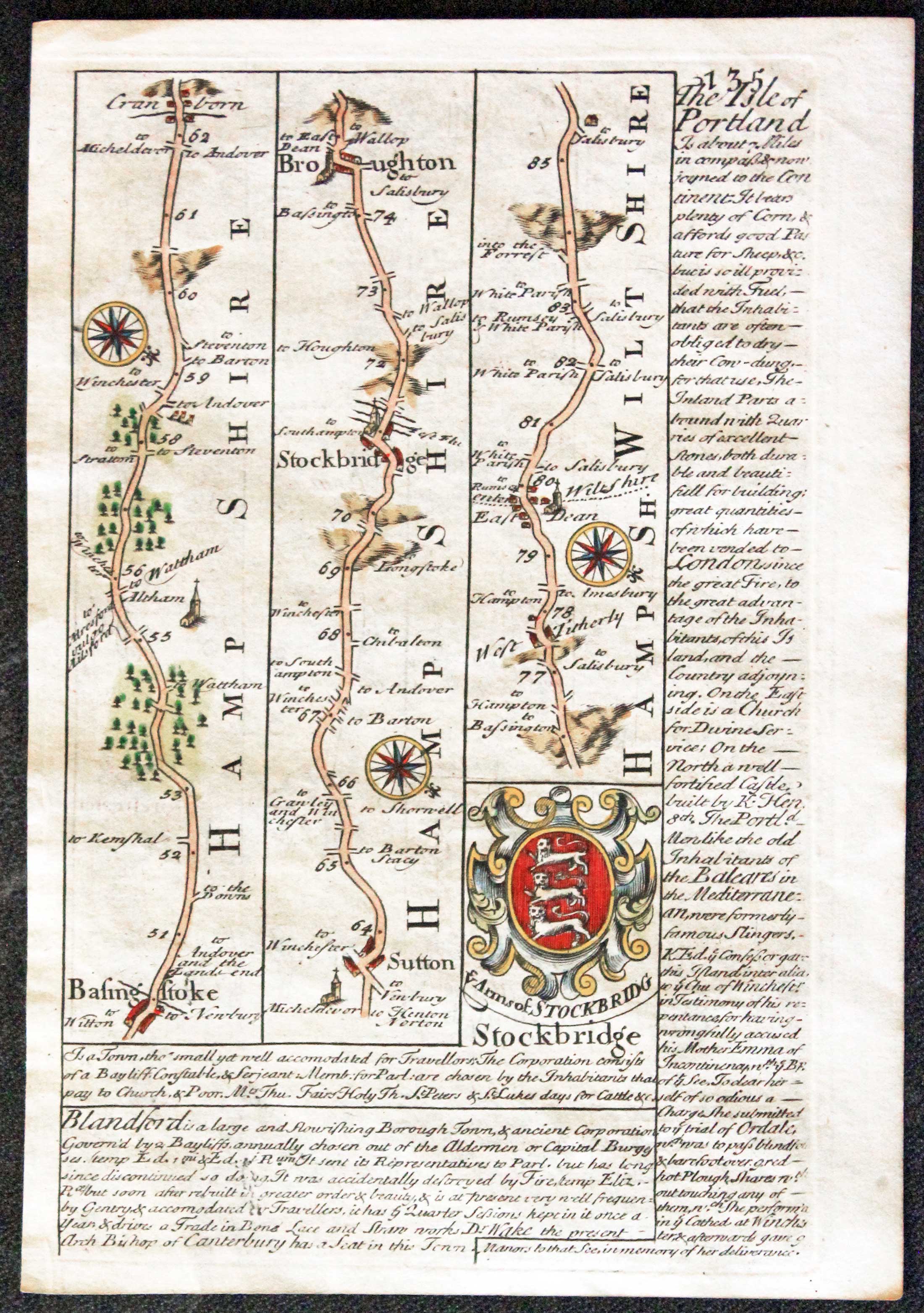 Road map Basingstoke to Weymouth. Owen/Bowen c.1730