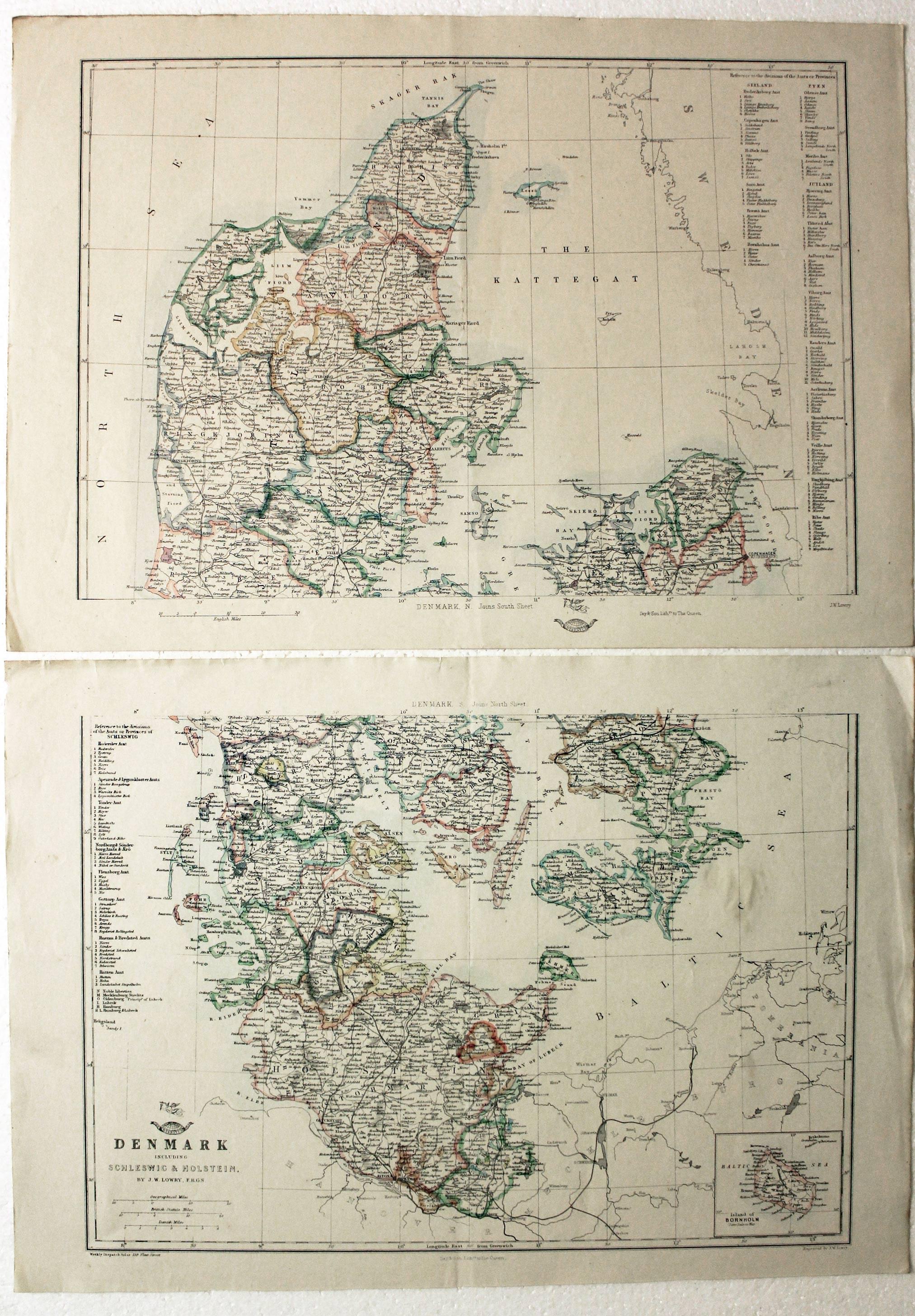 Denmark (2 Sheets ) J. W. Lowry, 1858