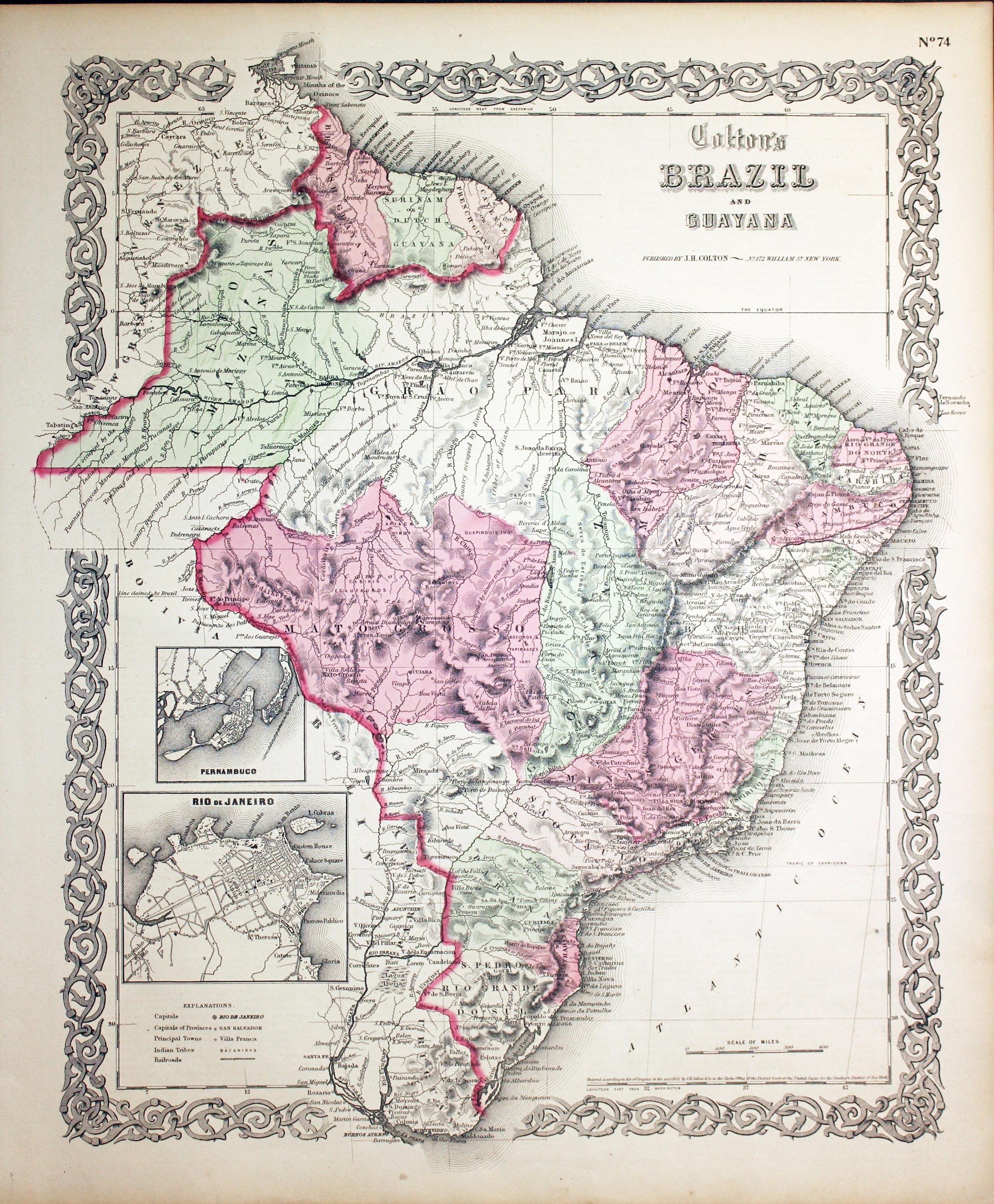 Brazil and Guyana, J. H. Colton 1864  Brazil and Guyana, J. H. Colton 1864