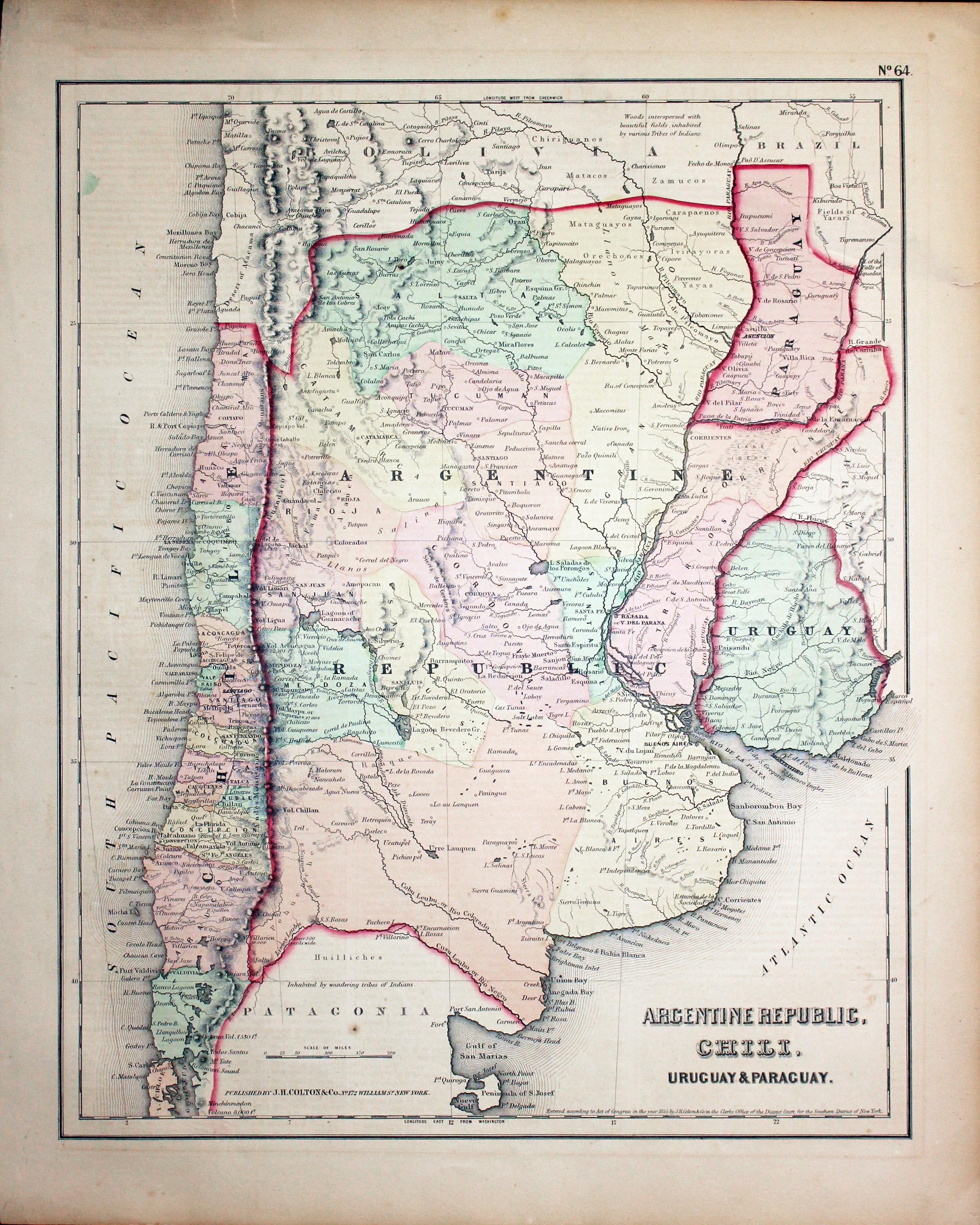 Argentina, Chili and Paraguay, J. H. Colton, 1857  Argentina, Chili and Paraguay, J. H. Colton, 1857