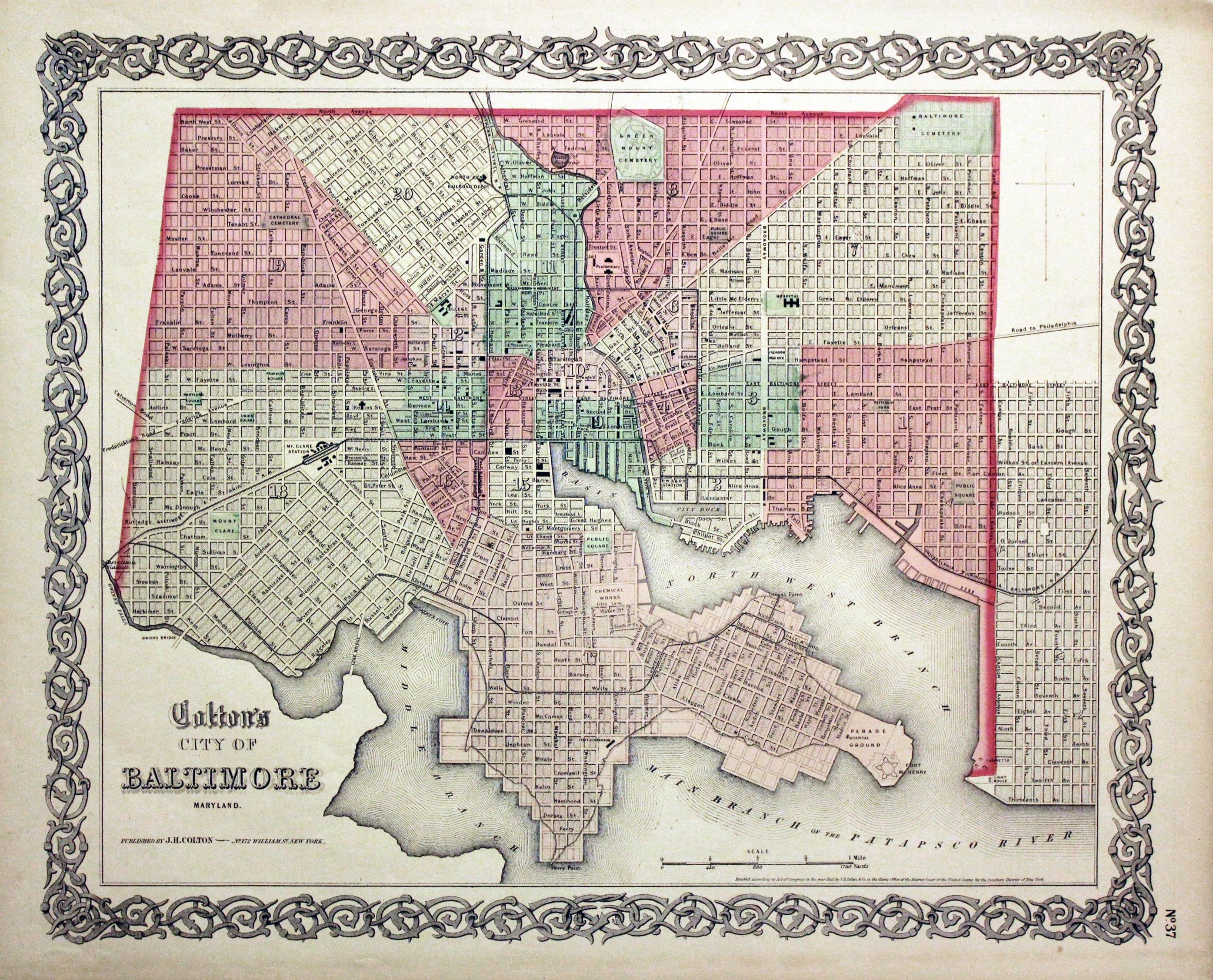 Baltimore, Joseph Hutchins Colton, 1864  Baltimore, Joseph Hutchins Colton, 1864