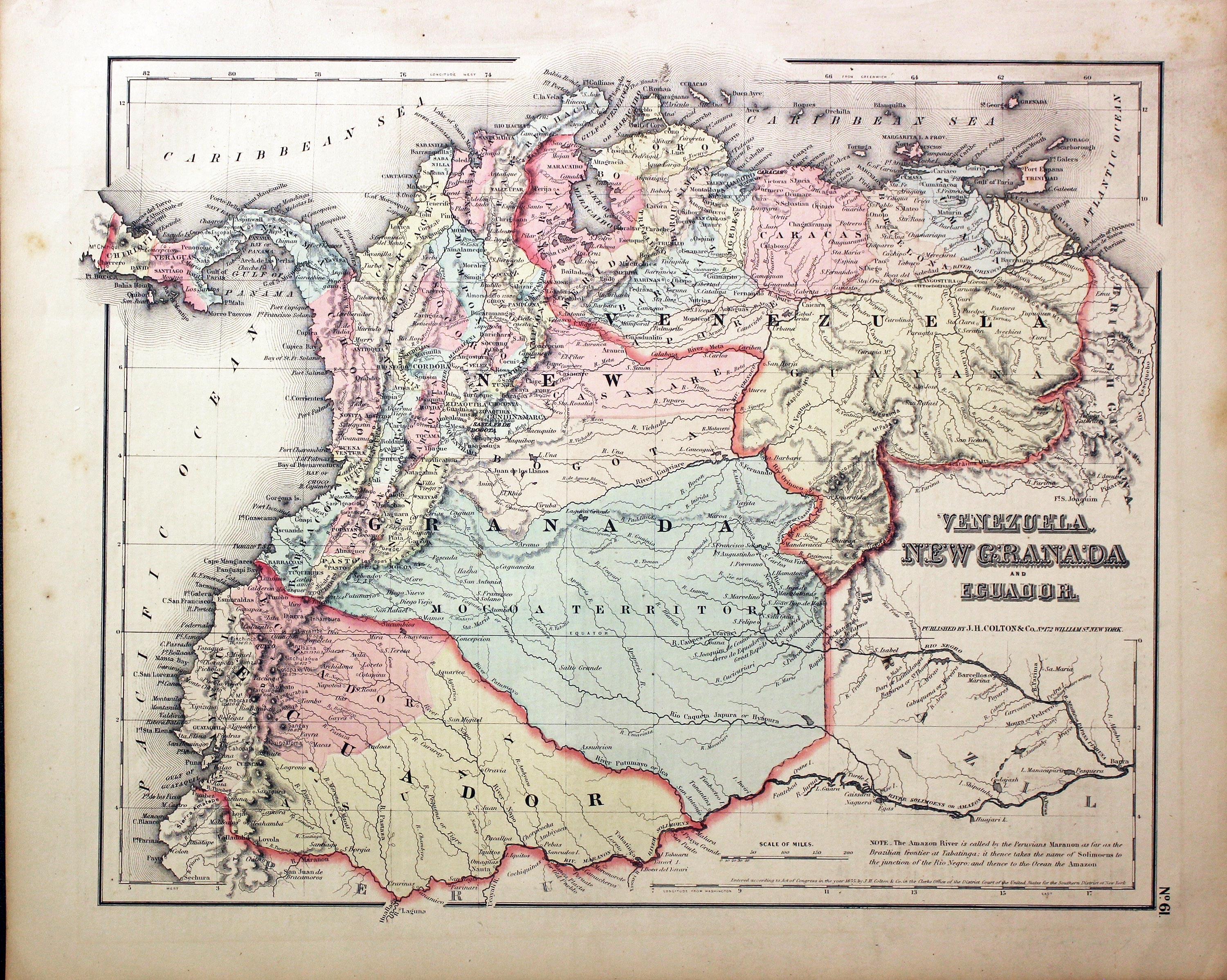Venezuela, Colomia G. W. Colton 1857  Venezuela, Colomia G. W. Colton 1857