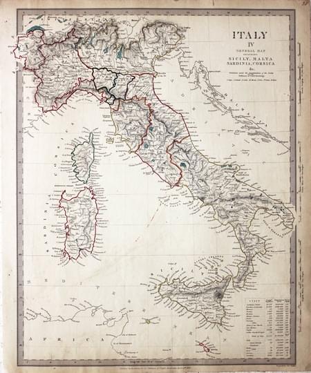 Italy General with Sicily, Malta, Sardinia and Corsica, SDUK 1840