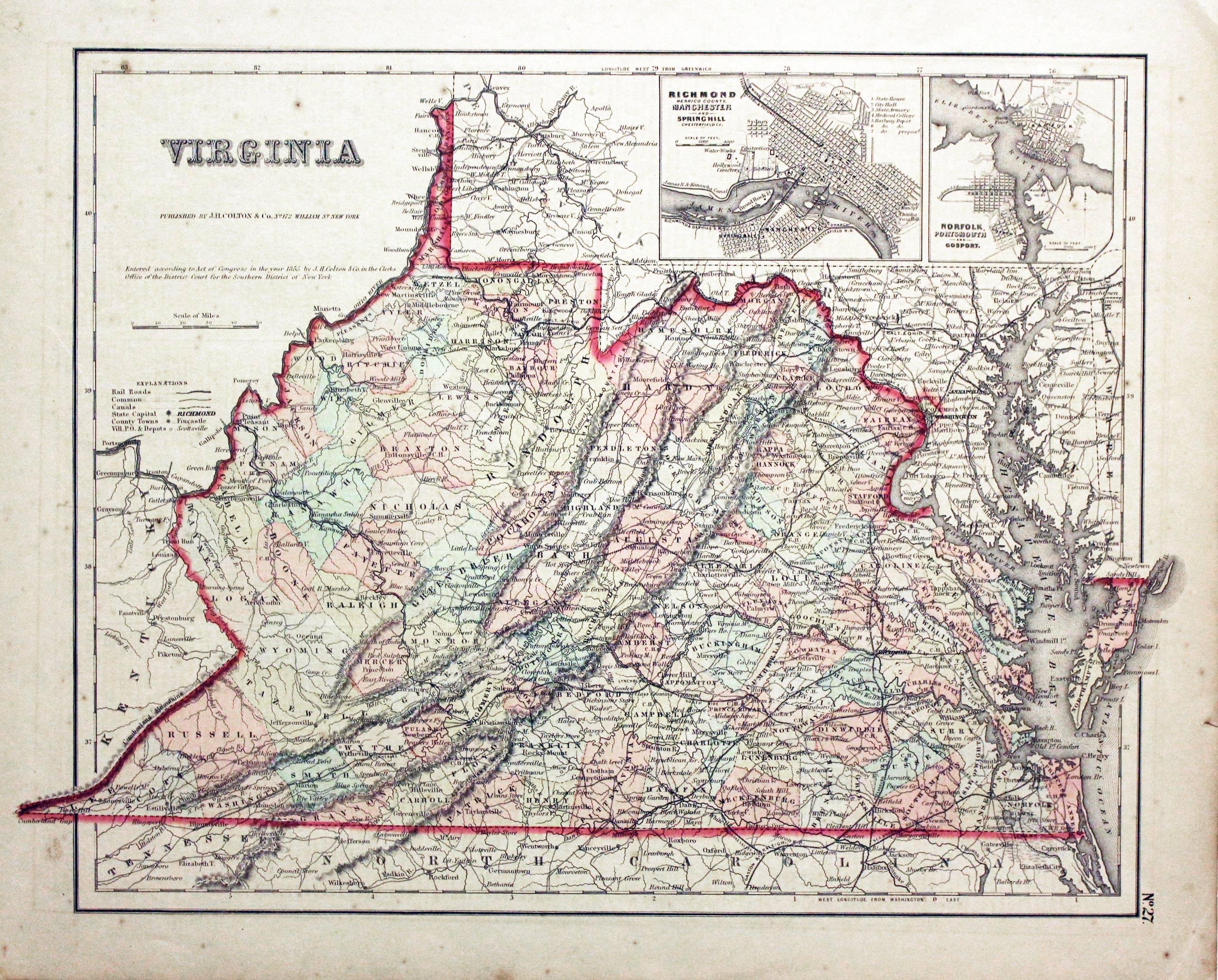 Virginia, Joseph Hutchins Colton 1857  Virginia, Joseph Hutchins Colton 1857
