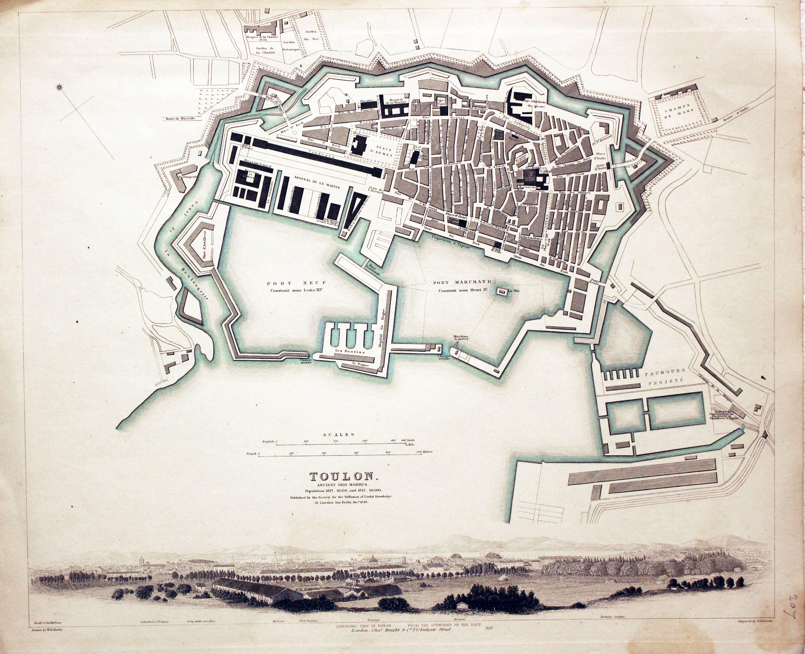 Town plan Toulon, SDUK 1840