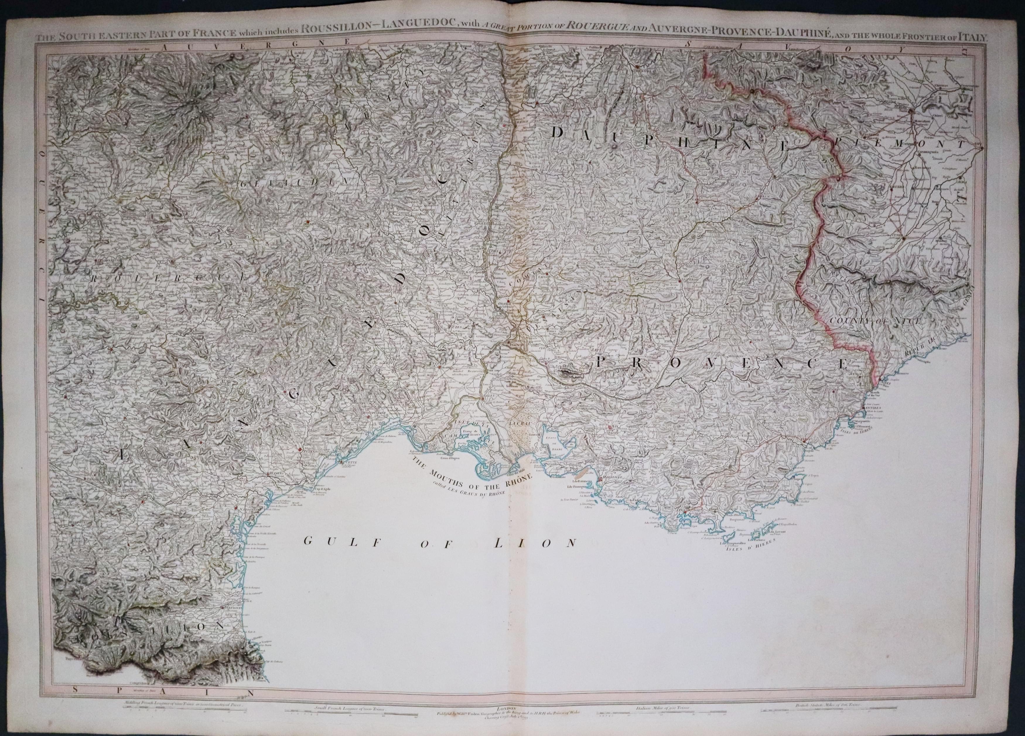 Map of South East France by William Faden 1799  Map of South East France by William Faden 1799