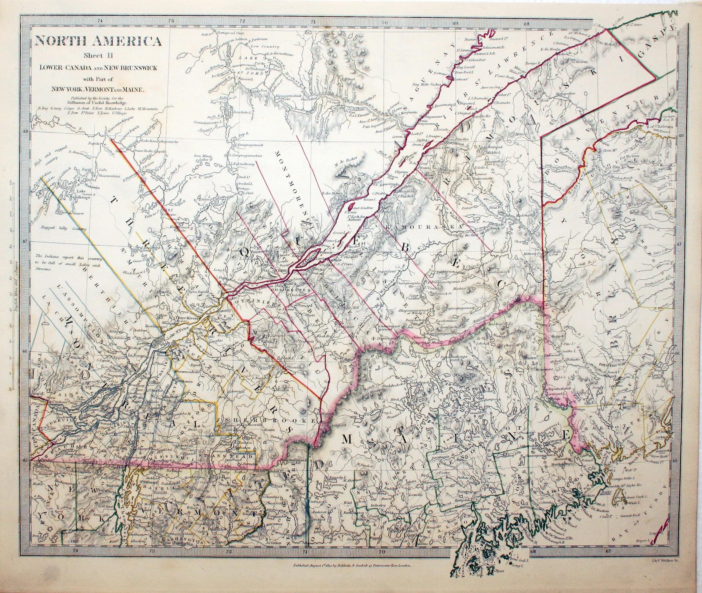 America North II Lower Canada, and New Brunswick with Part of New York, Vermont and Maine SDUK 1832. 