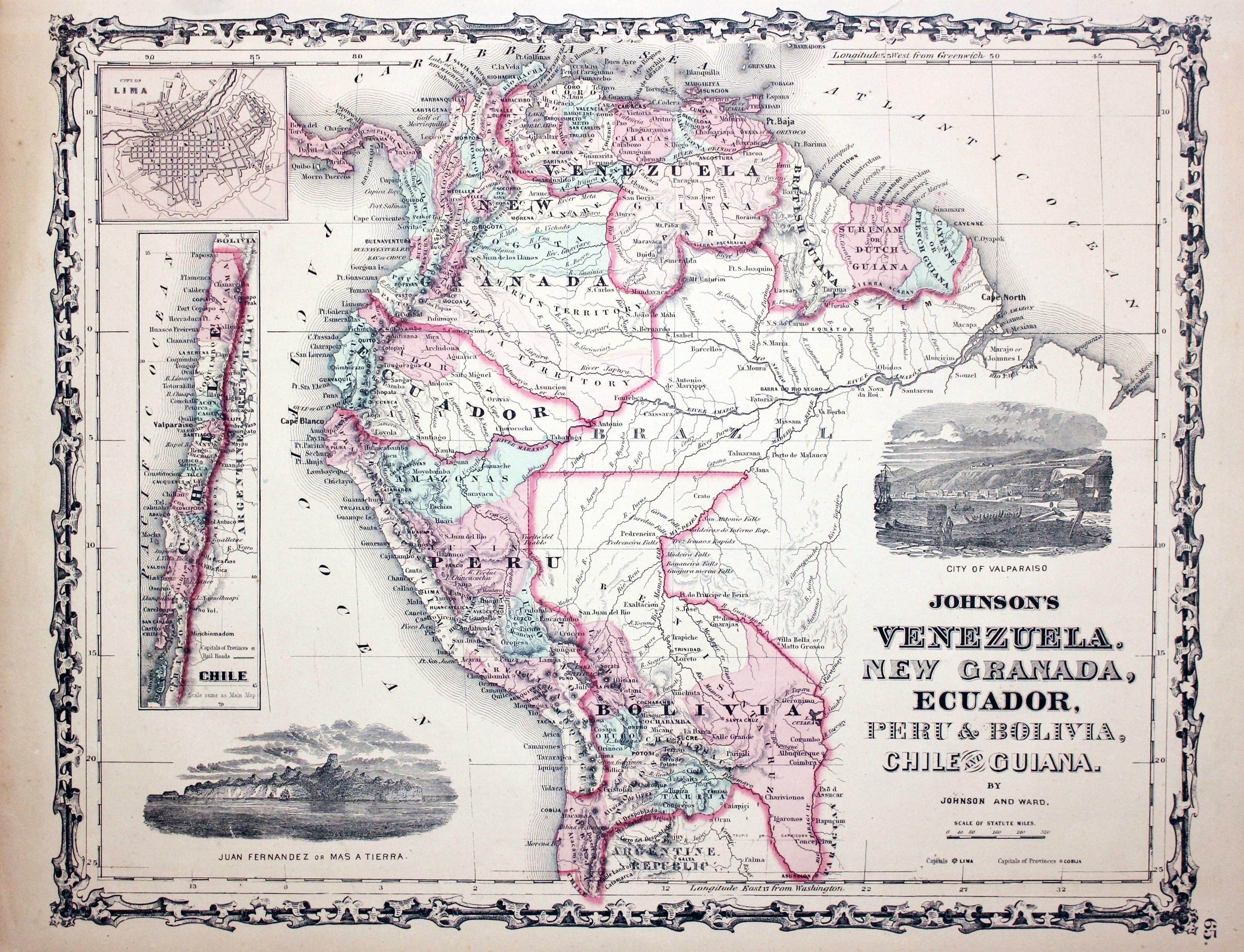Venezuela, Peru and Bolivia, Johnson and Ward, 1864  Venezuela, Peru and Bolivia, Johnson and Ward, 1864