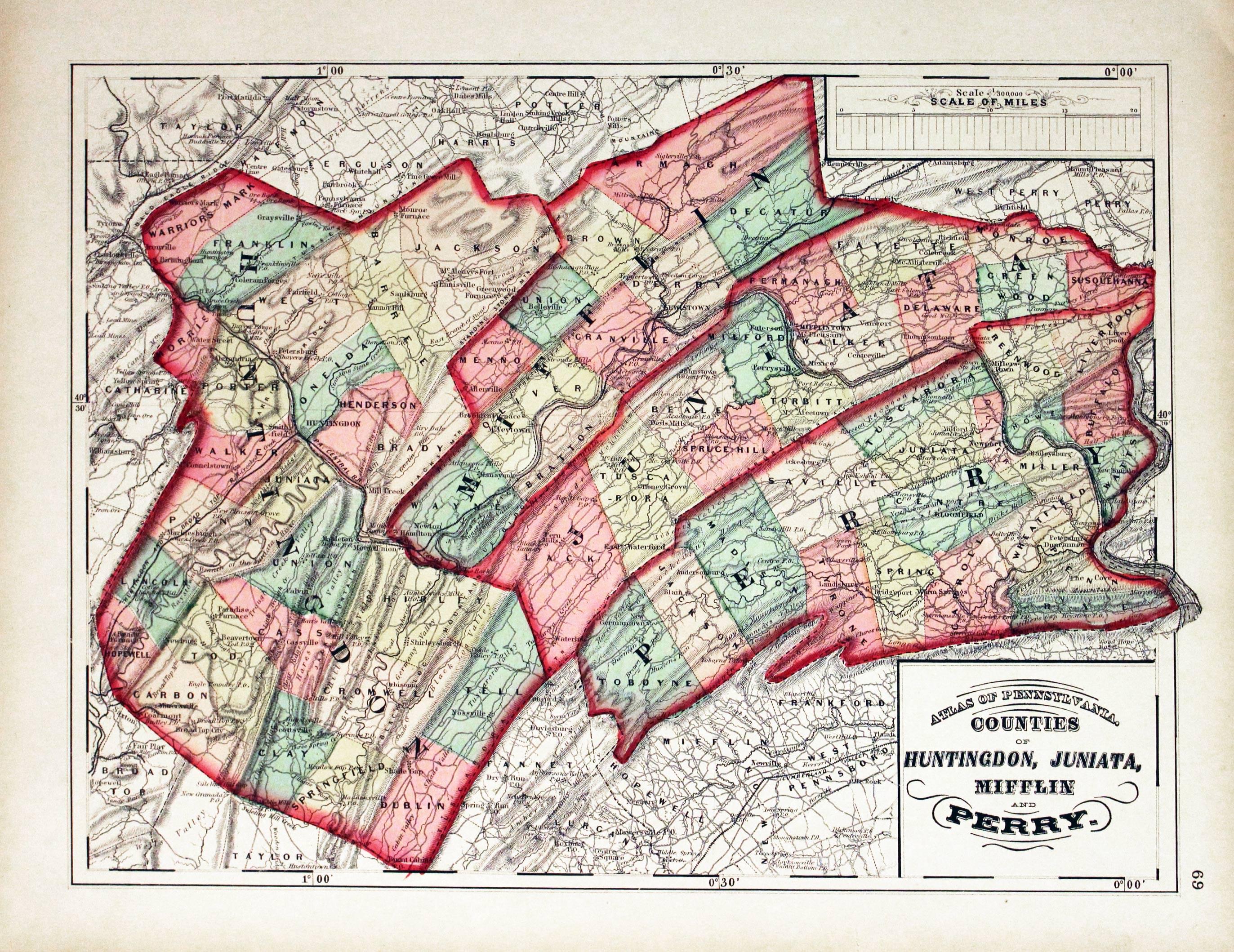 Huntingdon, Juniata, Mifflin And Perry, 1872. Henry F. Walling & O. W. Gray  Huntingdon, Juniata, Mifflin And Perry, 1872. Henry F. Walling & O. W. Gray