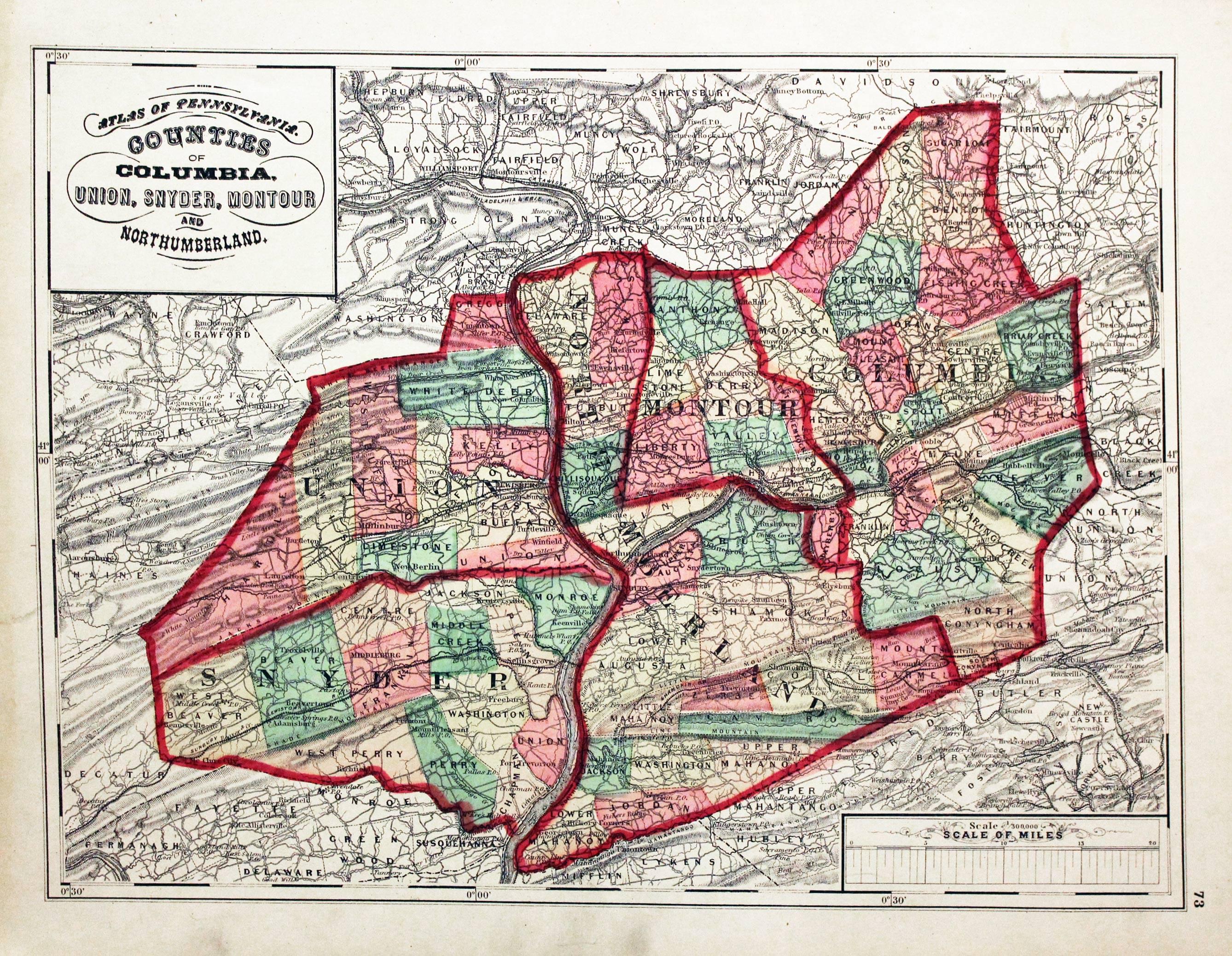 Counties Of Columbia, Union, Snyder, Montour And Northumberland, Henry F. Walling & O. W. Gray, 1872  Counties Of Columbia, Union, Snyder, Montour And Northumberland, Henry F. Walling & O. W. Gray, 1872