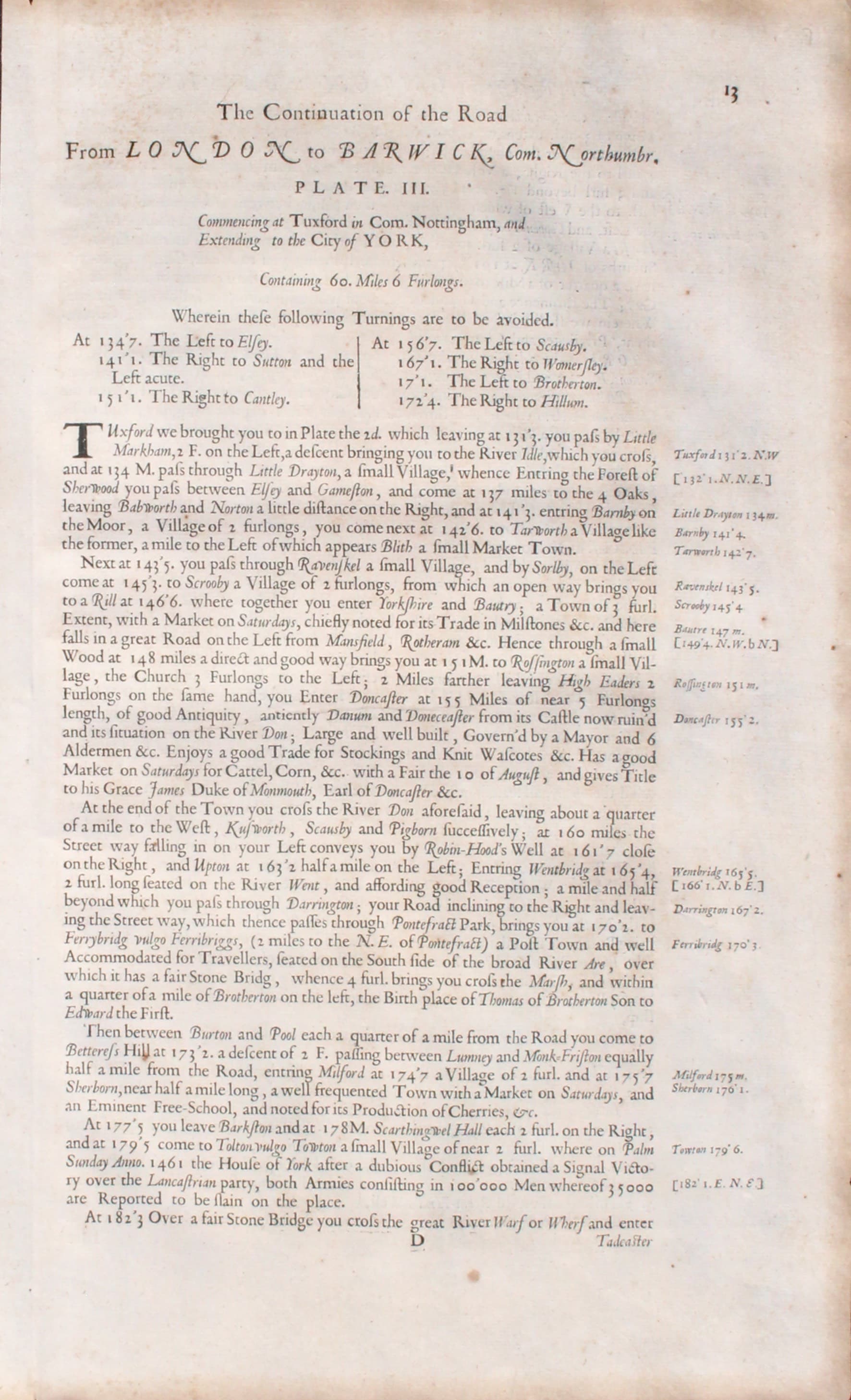 Text for Plate 7 John Ogilby Road Map 1675