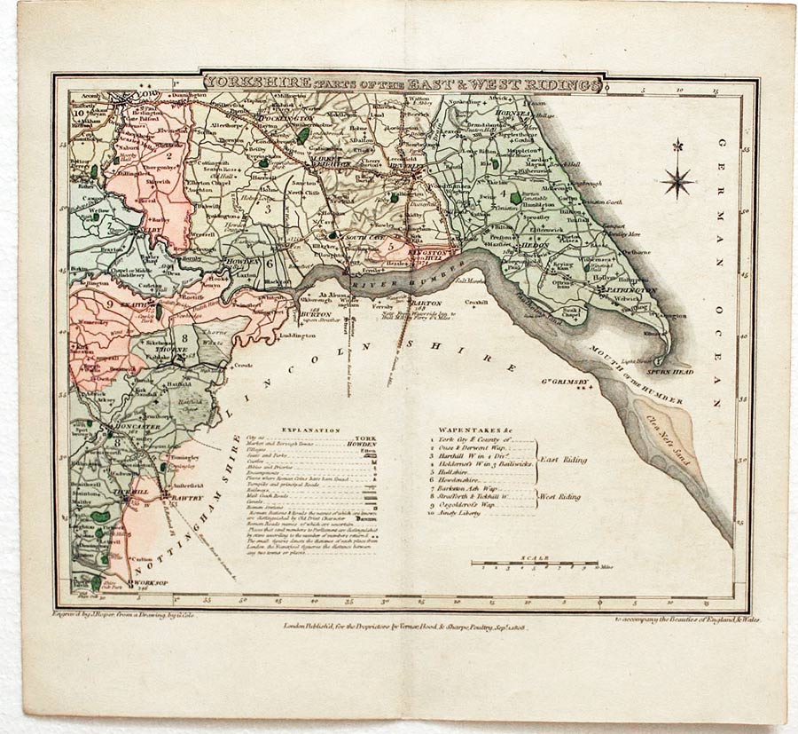 Map of Yorkshire - Part of East and West Ridings by G. Cole and J. Roper 1810