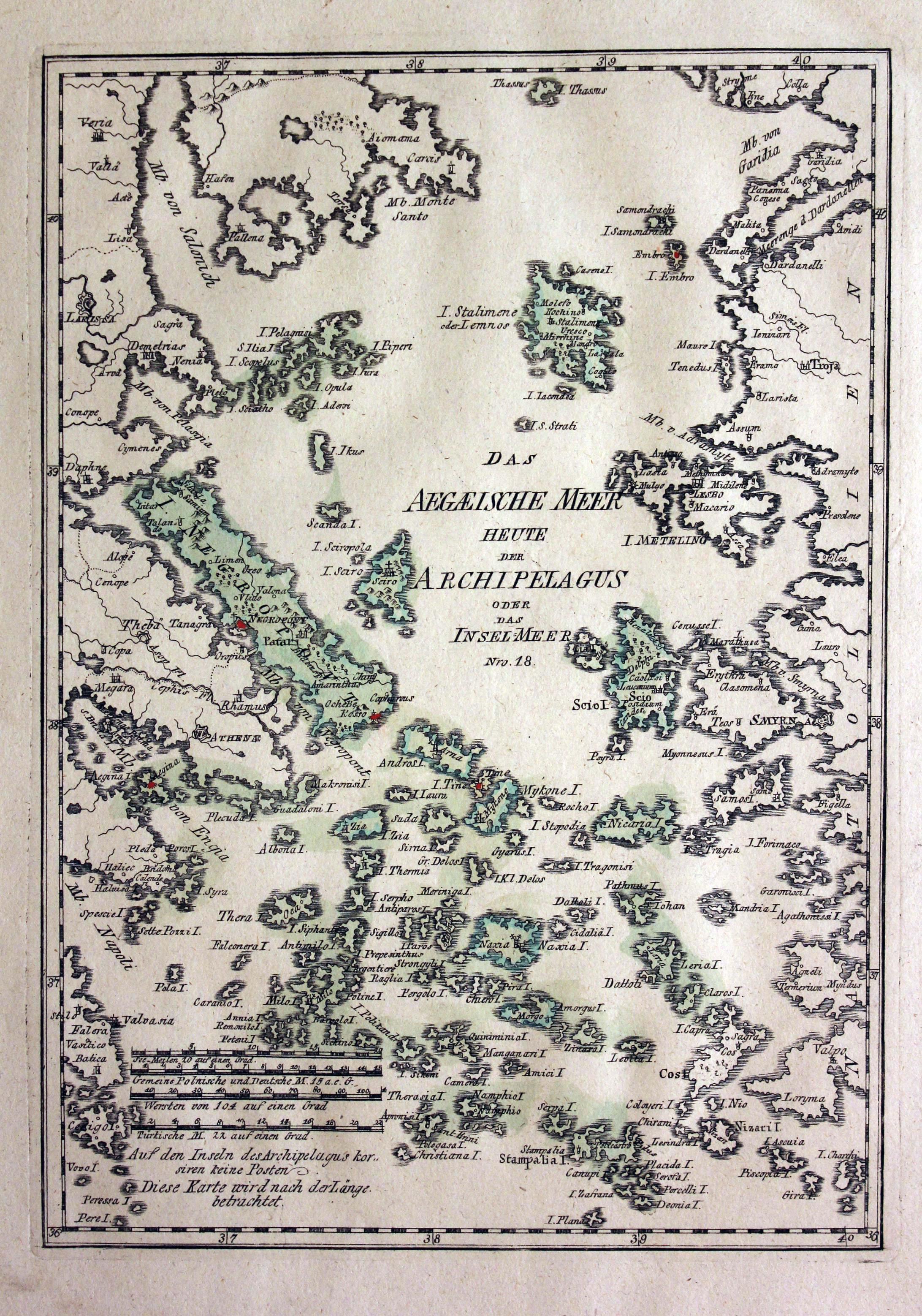 Aegean Sea with the Greek islands F J J von Reilly 1789  Aegean Sea with the Greek islands F J J von Reilly 1789