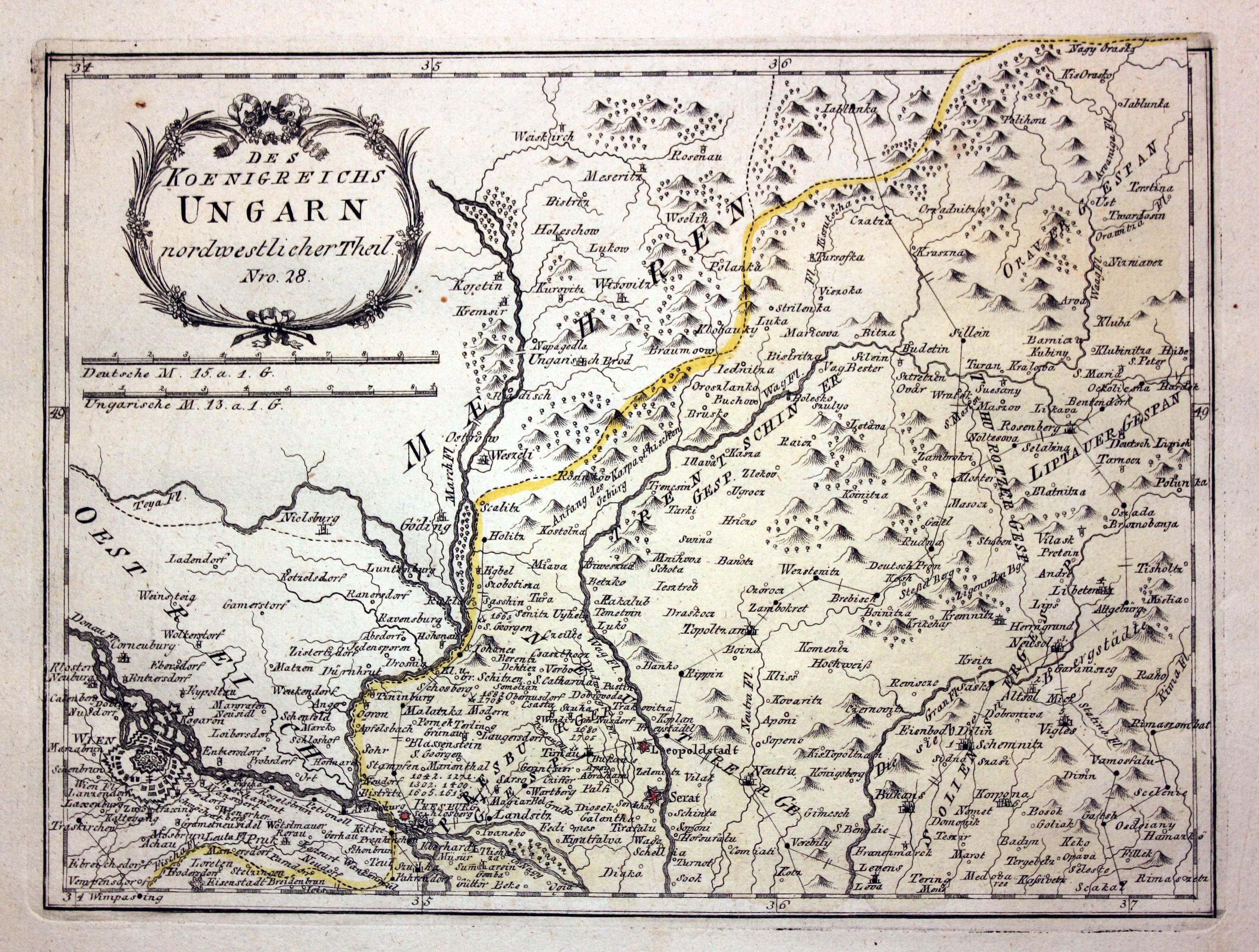 Des Koenigreichs Ungarn nordwestlicher Theil. Nro. 28 von Reilly 1789  Des Koenigreichs Ungarn nordwestlicher Theil. Nro. 28 von Reilly 1789