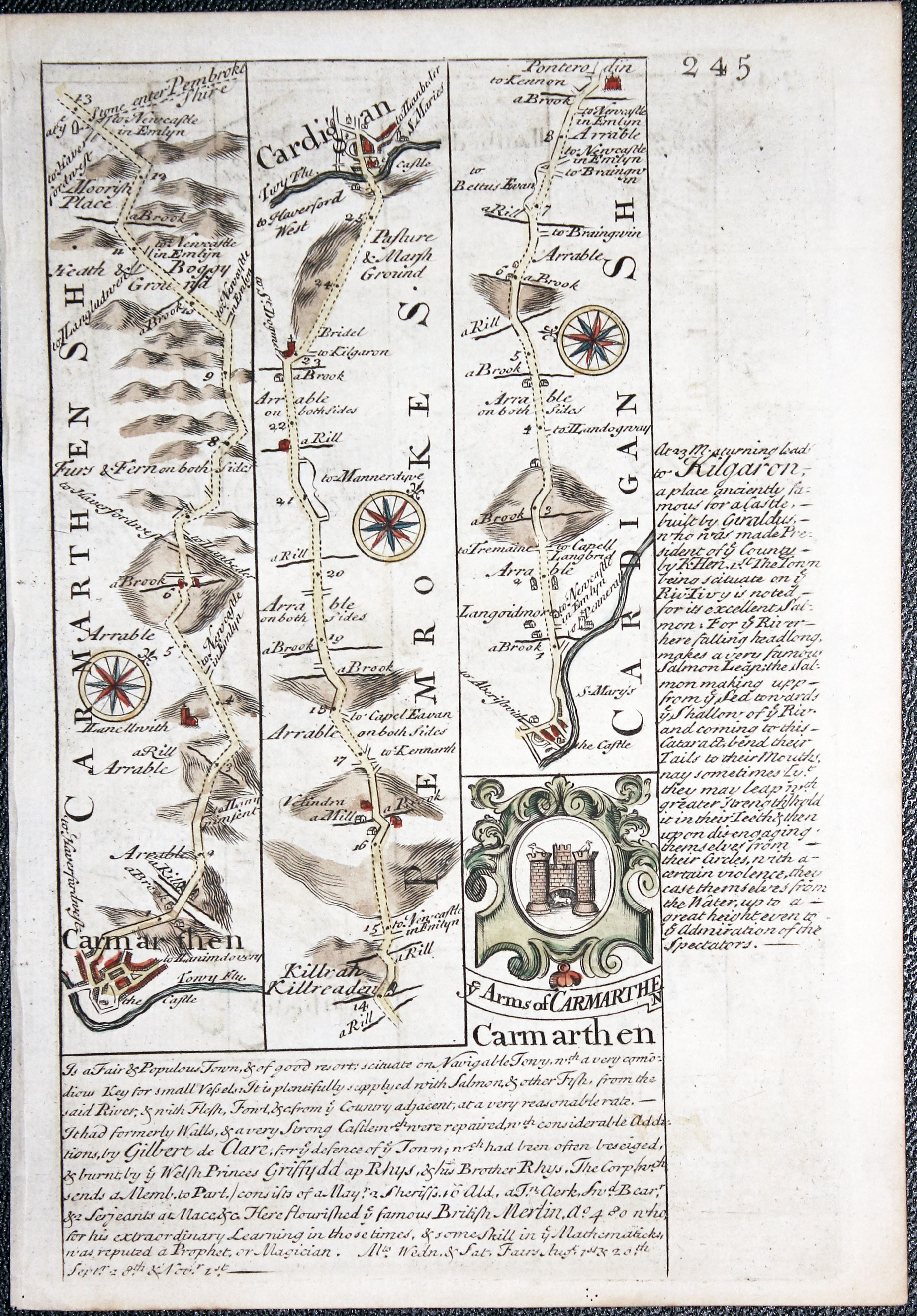 Road map Carmarthen to CardiganOwen/Bowen c.1730