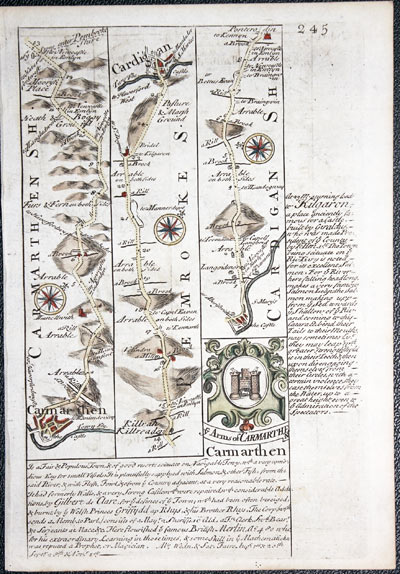 Road map Carmarthen to CardiganOwen/Bowen c.1730