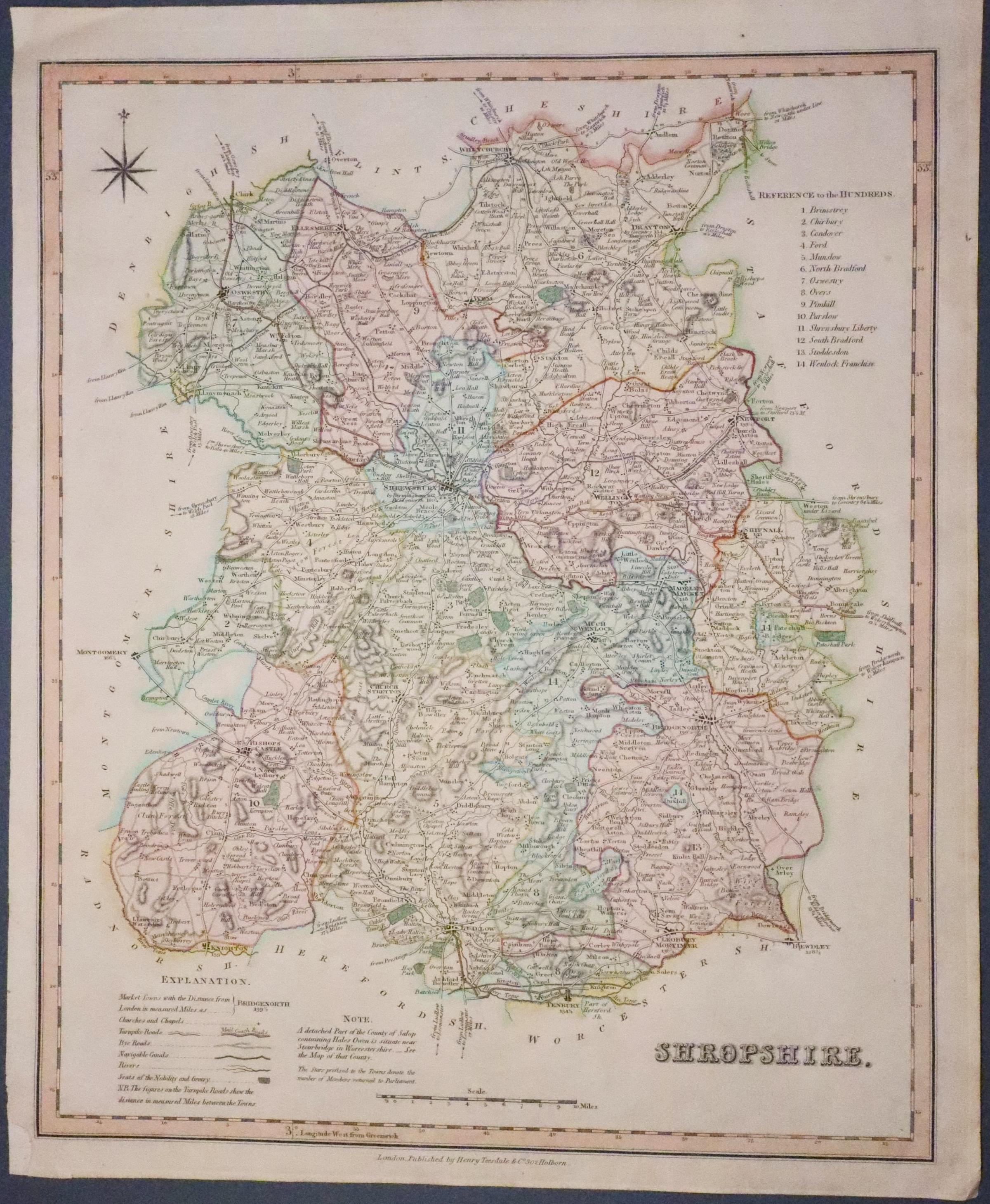 Map of Shropshire by Henry Teesdale c.1834  Map of Shropshire by Henry Teesdale c.1834