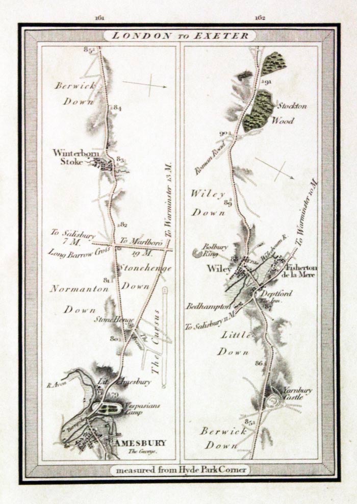 Edward Mogg antique road map London to Exeter