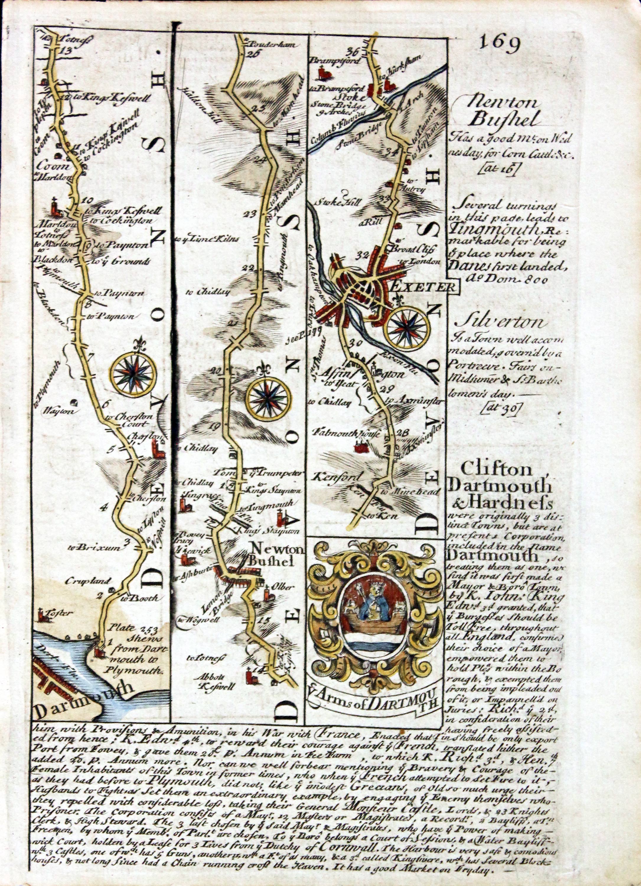 Road map Dartmouth to Monehead. Owen/Bowen c.1730