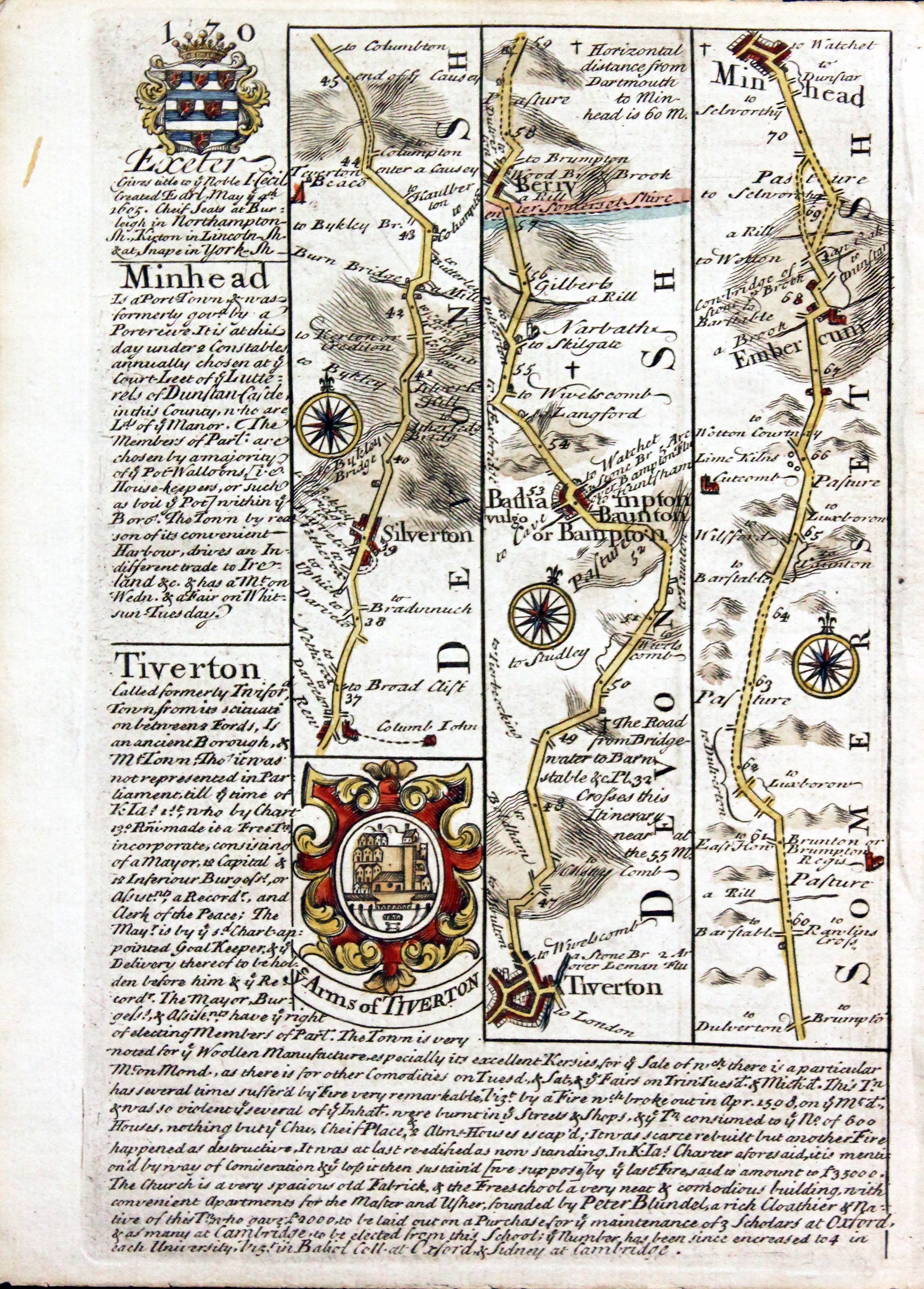 Road map Dartmouth to Monehead. Owen/Bowen c.1730
