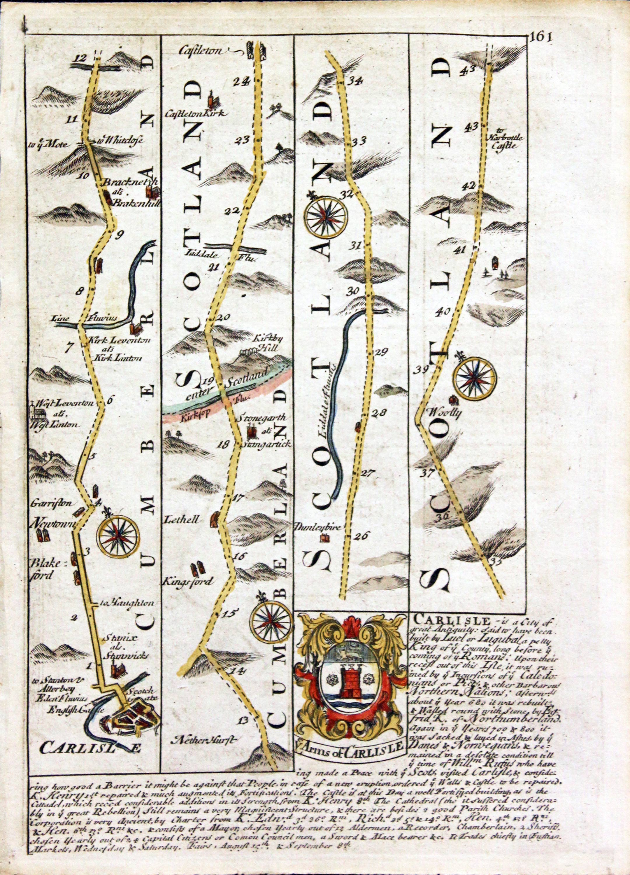 Road map Carisle to Berwick. Owen/Bowen c.1730
