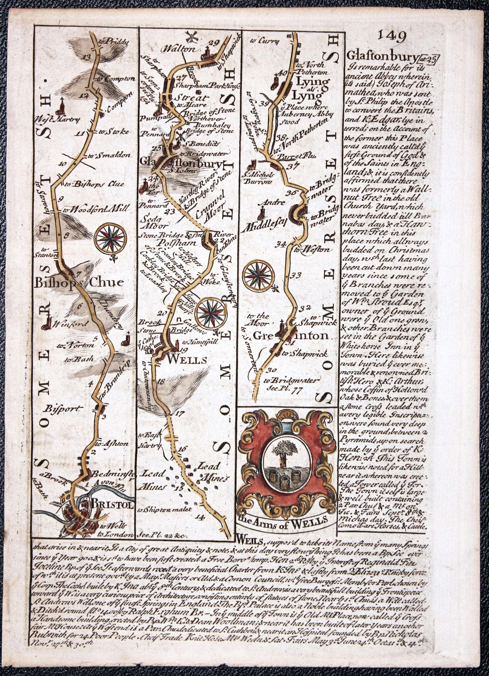 Road map Bristol to Exeter. Owen/Bowen c.1730