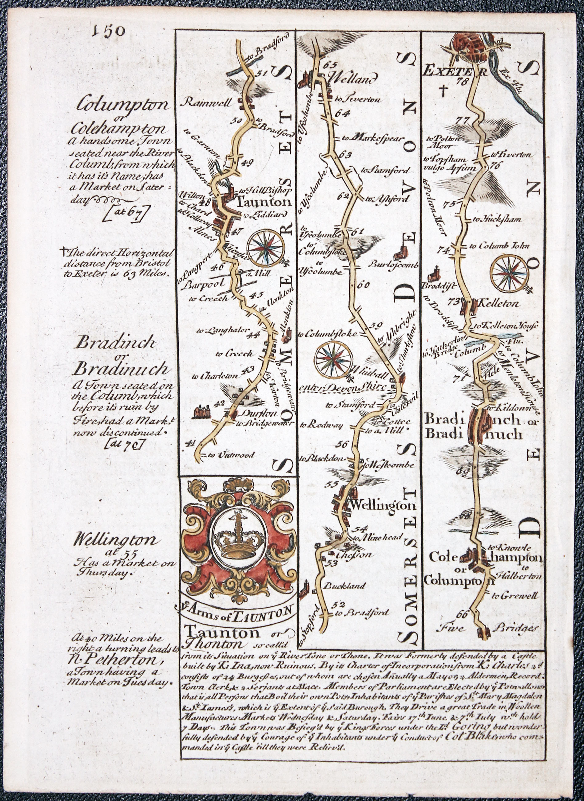 Road map Bristol to Exeter. Owen/Bowen c.1730