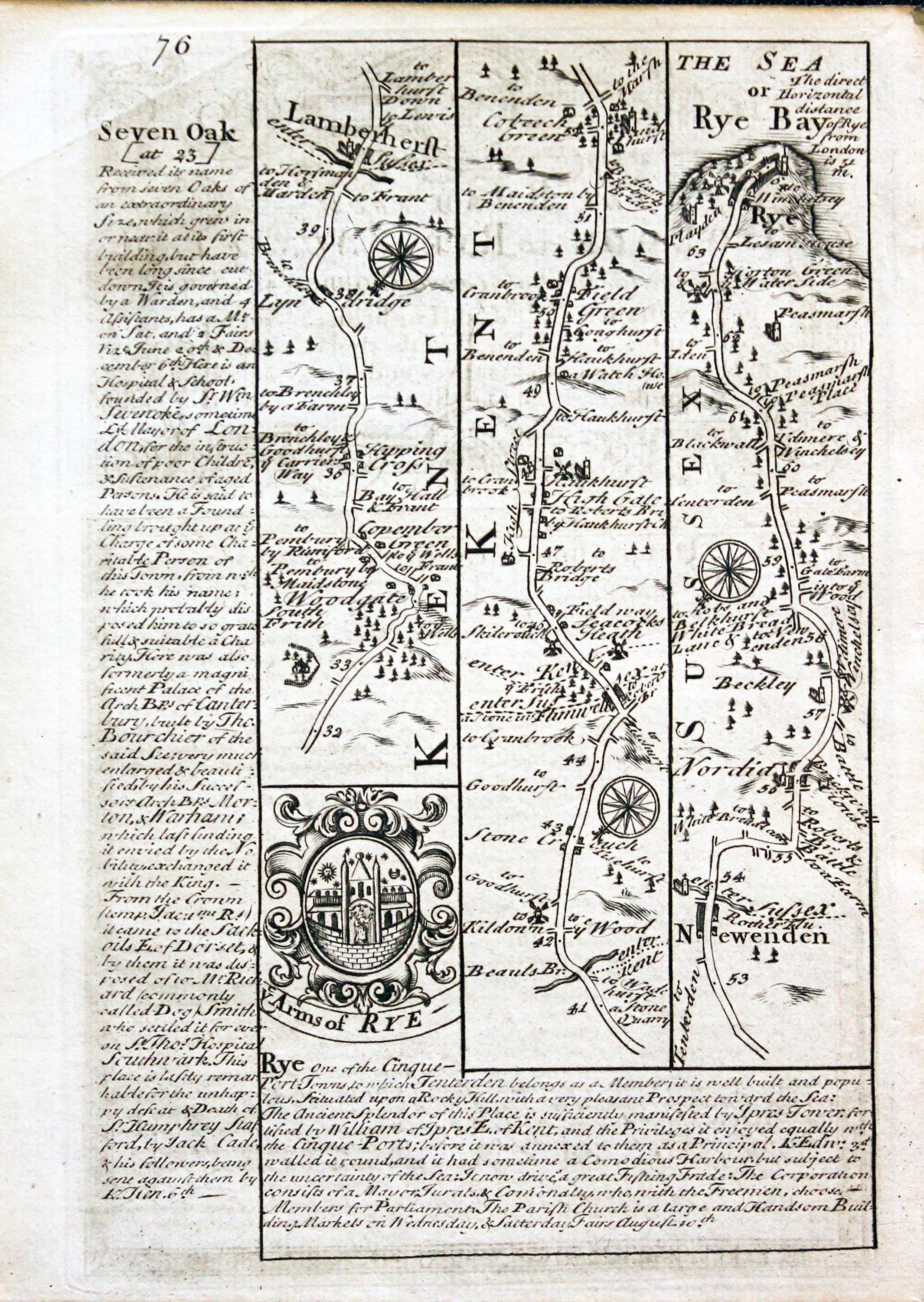 Road map Lamberhurst to Rye. Owen/Bowen c.1730