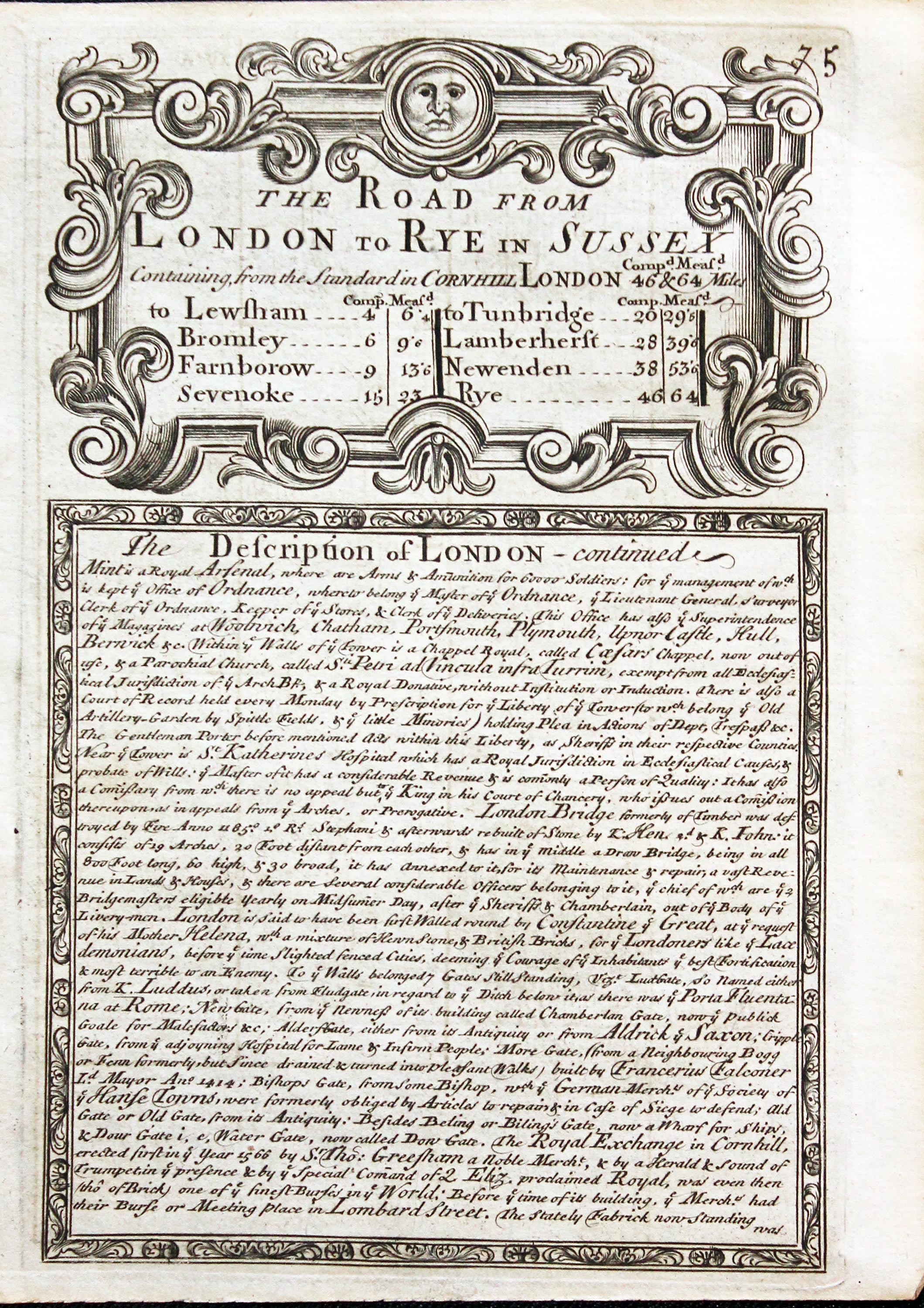 Road map Lamberhurst to Rye. Owen/Bowen c.1730