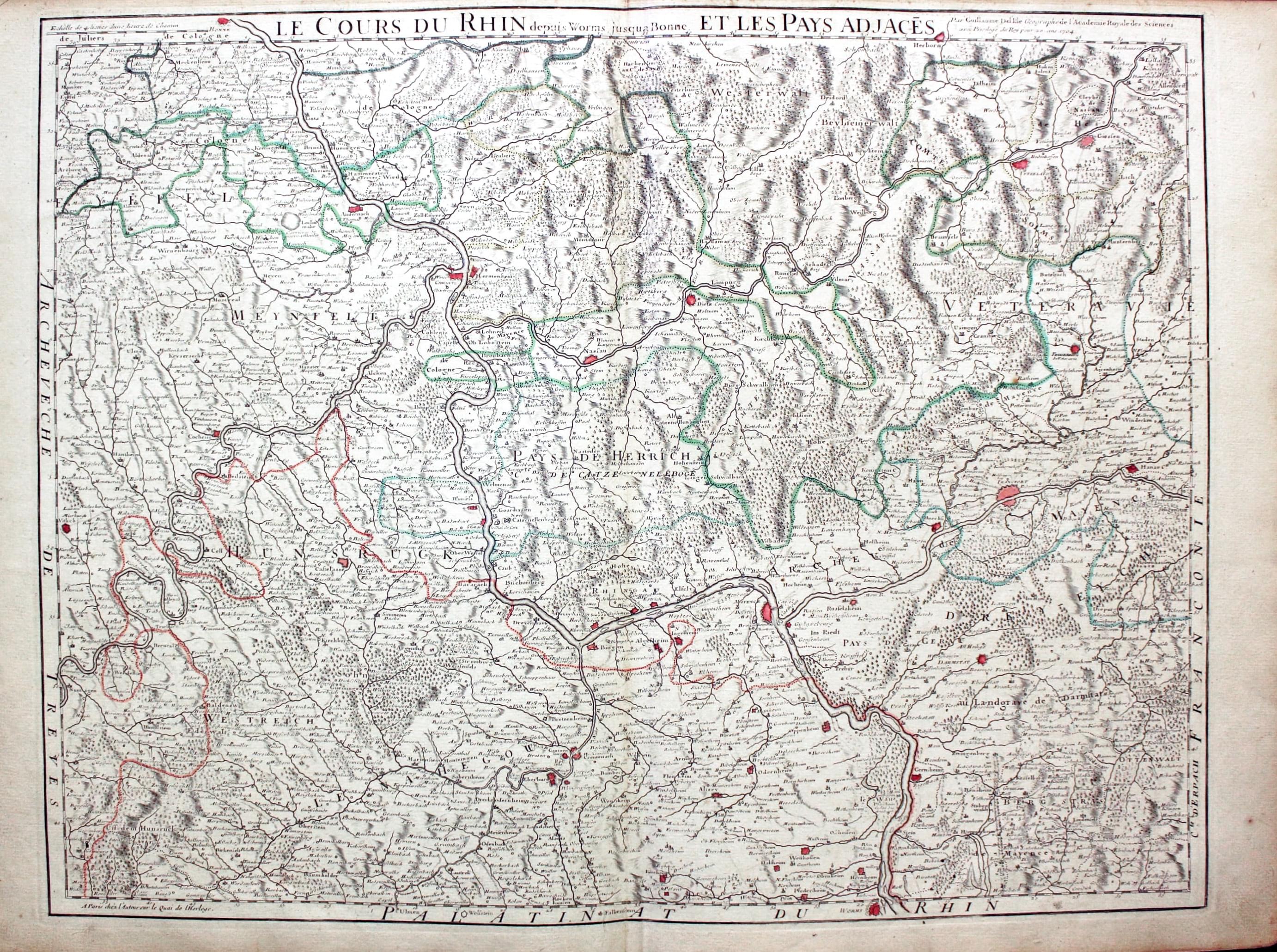 Course of the Rhine, Guillaume de L'Isle, c.172  Course of the Rhine, Guillaume de L'Isle, c.172