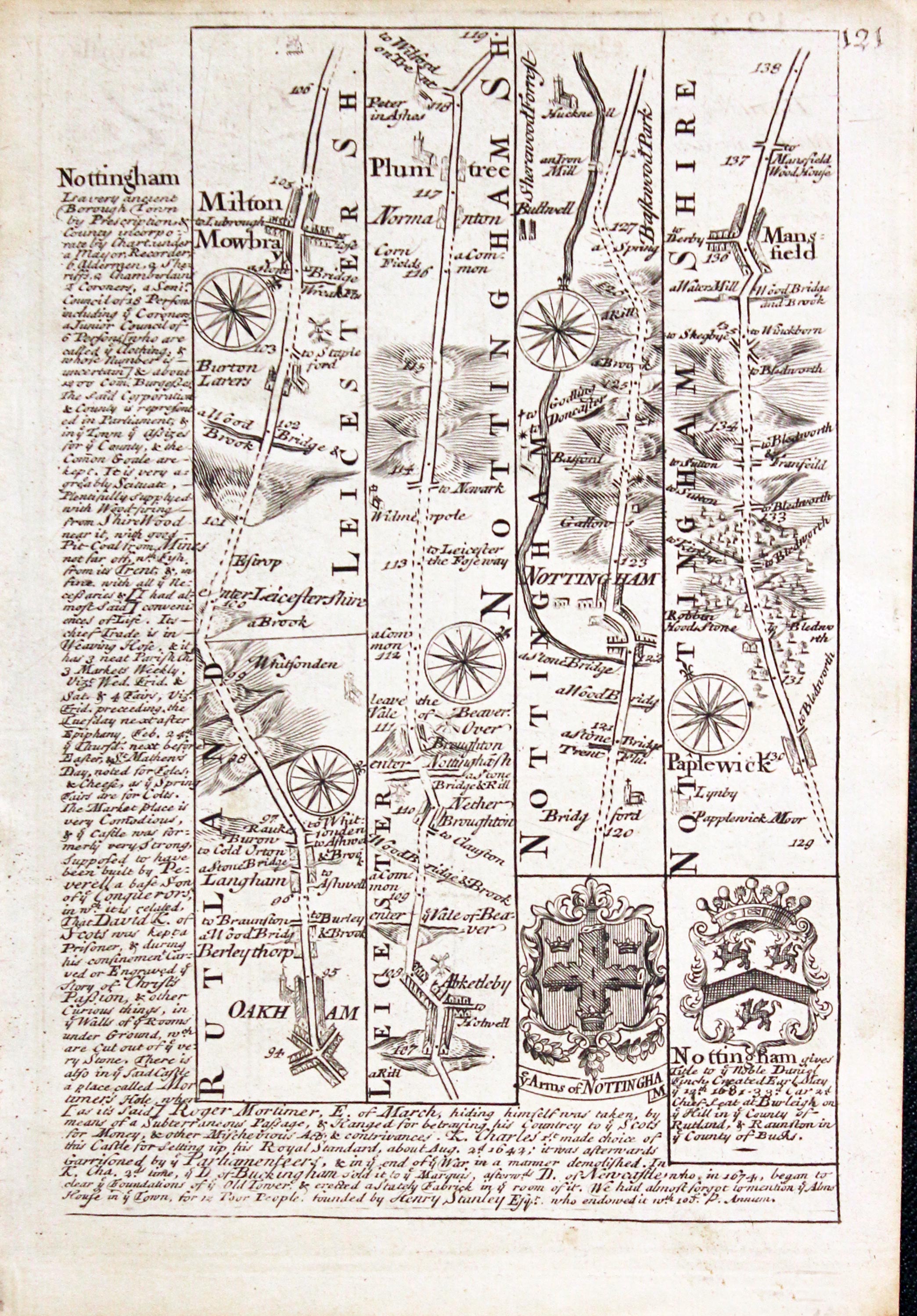Road map Oakham to Barnsley. Owen/Bowen c.1730