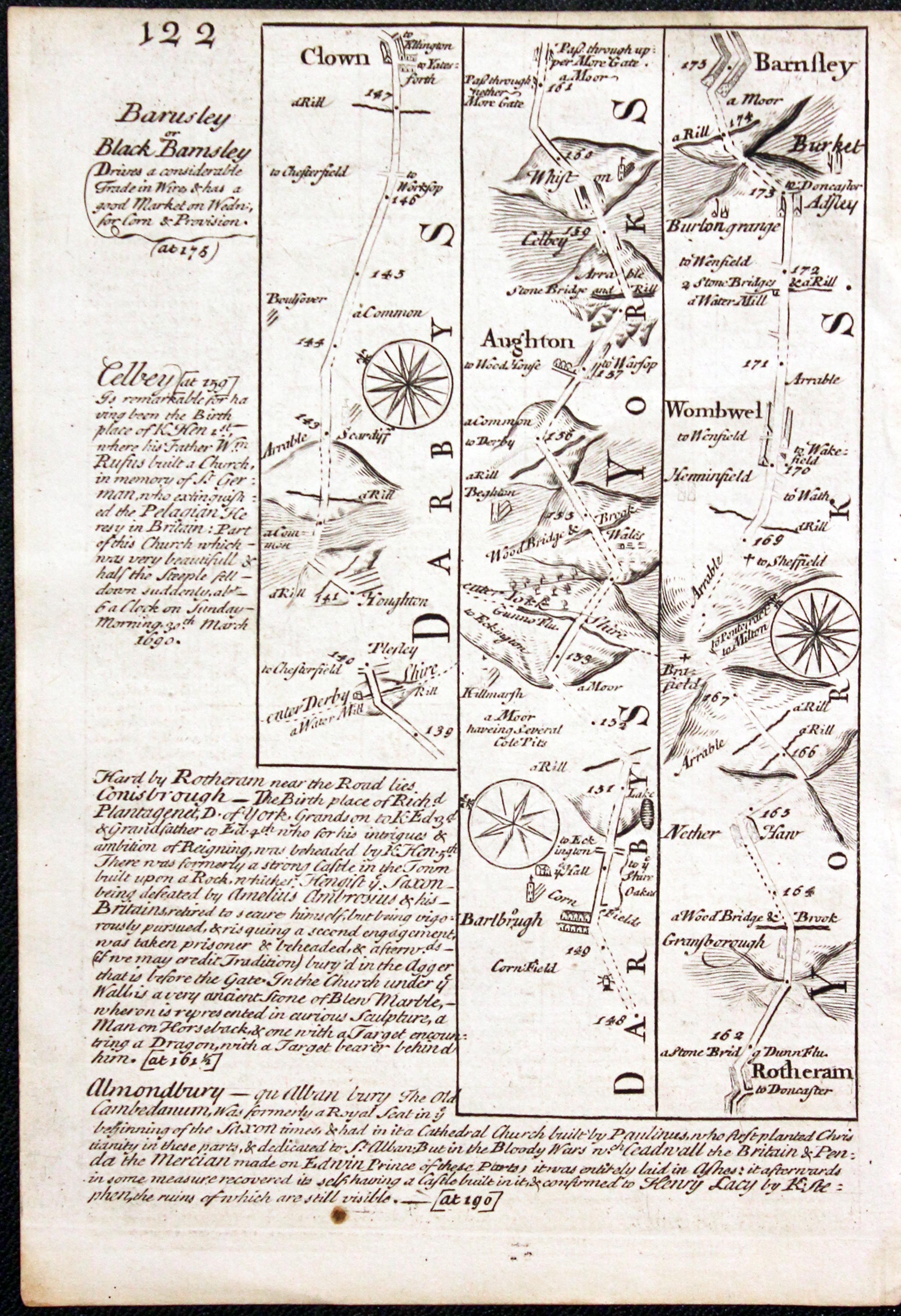 Road map Oakham to Barnsley. Owen/Bowen c.1730