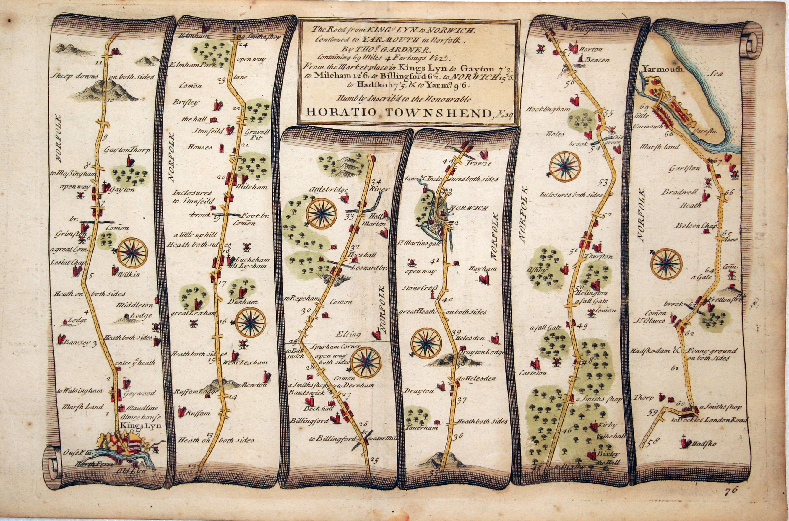 Gardner road map King's Lynn, Gayton, Billingford, Norwich, Yarmouth