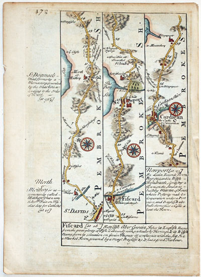 Road map from St. Davids to Cardigan by John Owen and Emanuel Bowen, c.1730