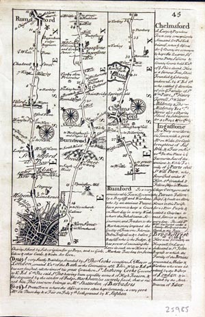 Road map London to Harwich. Owen/Bowen c.1730
