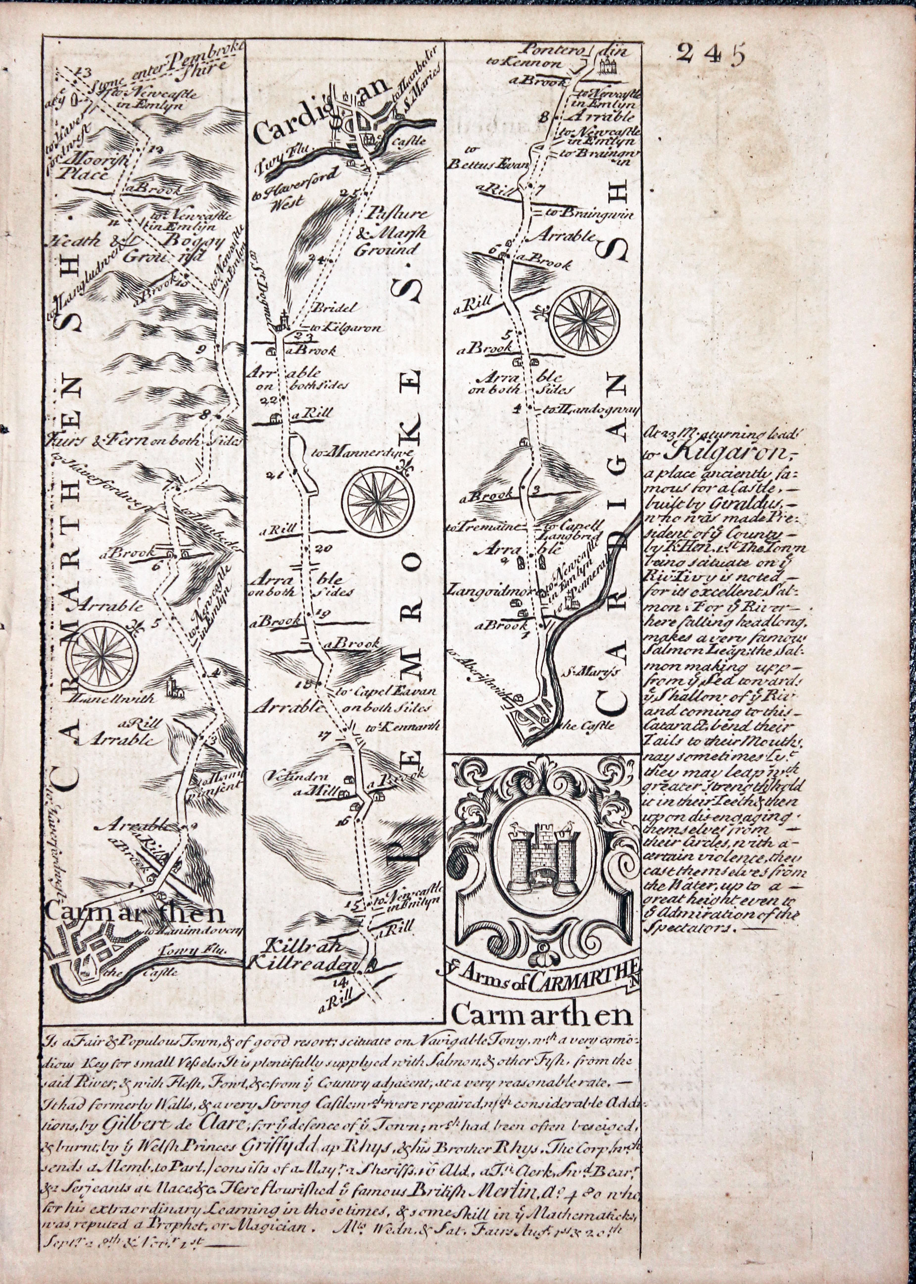 Road map Carmarthen to CardiganOwen/Bowen c.1730