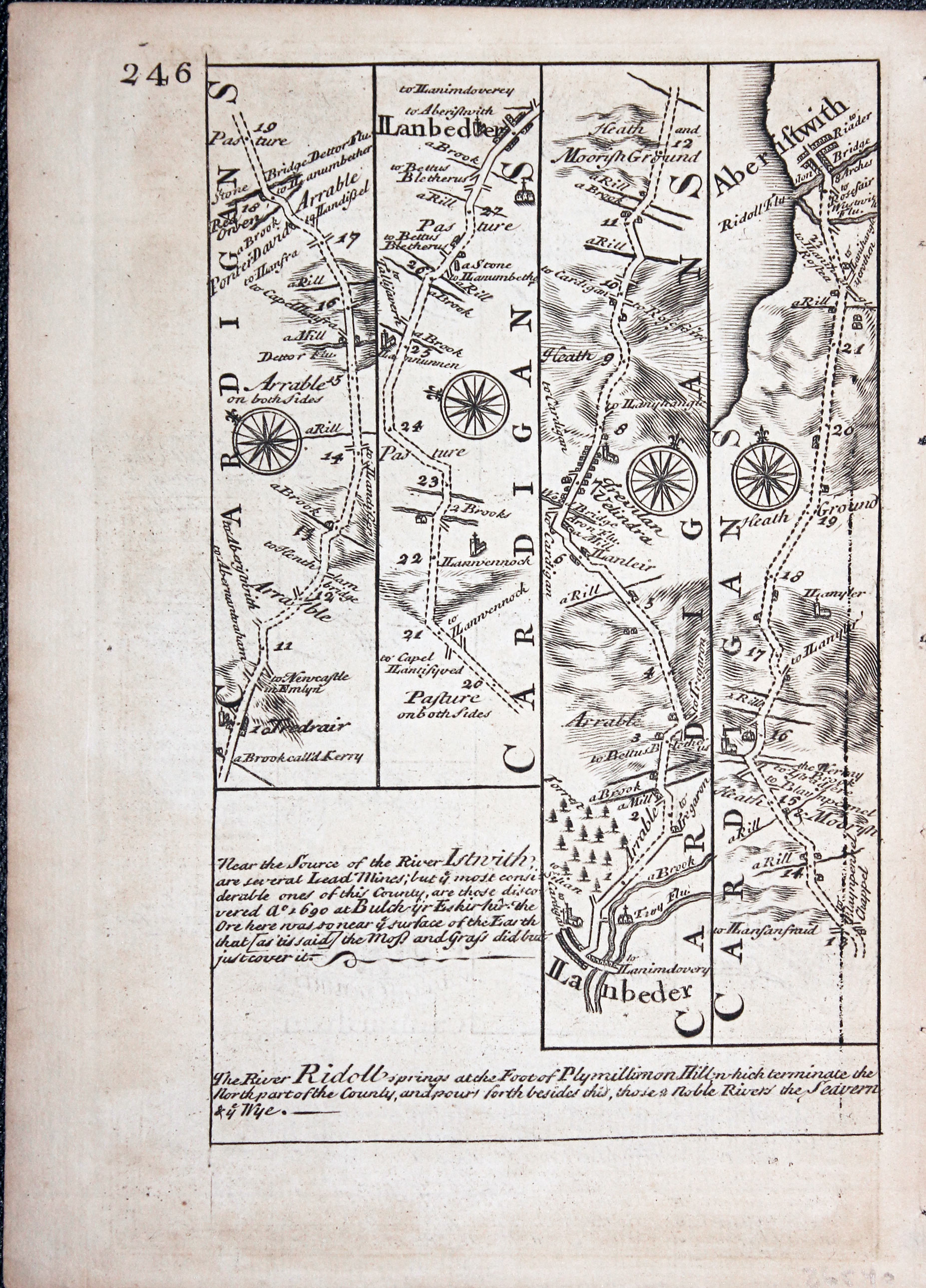 Road map Llanbeder to AberystwythOwen/Bowen c.1730