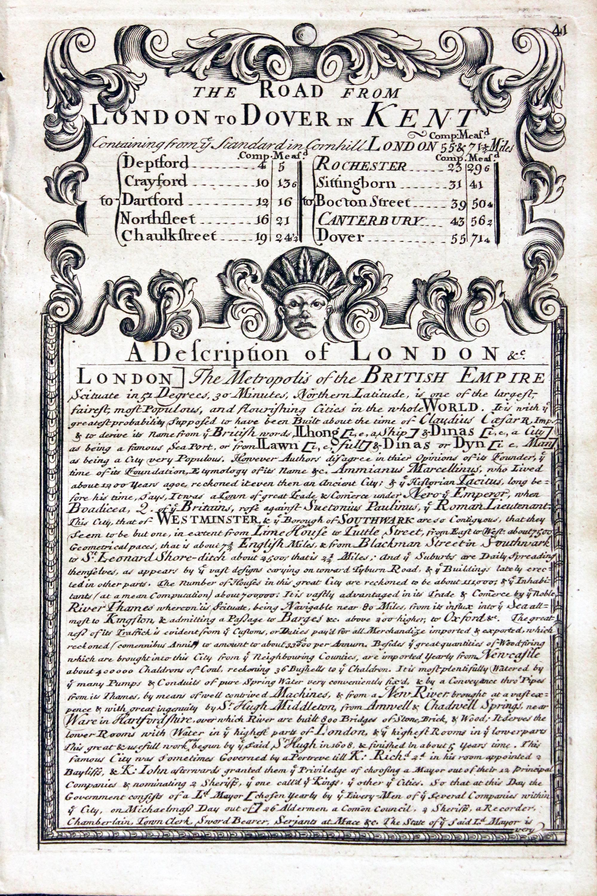 Road map London to Rainham. Owen/Bowen c.1730