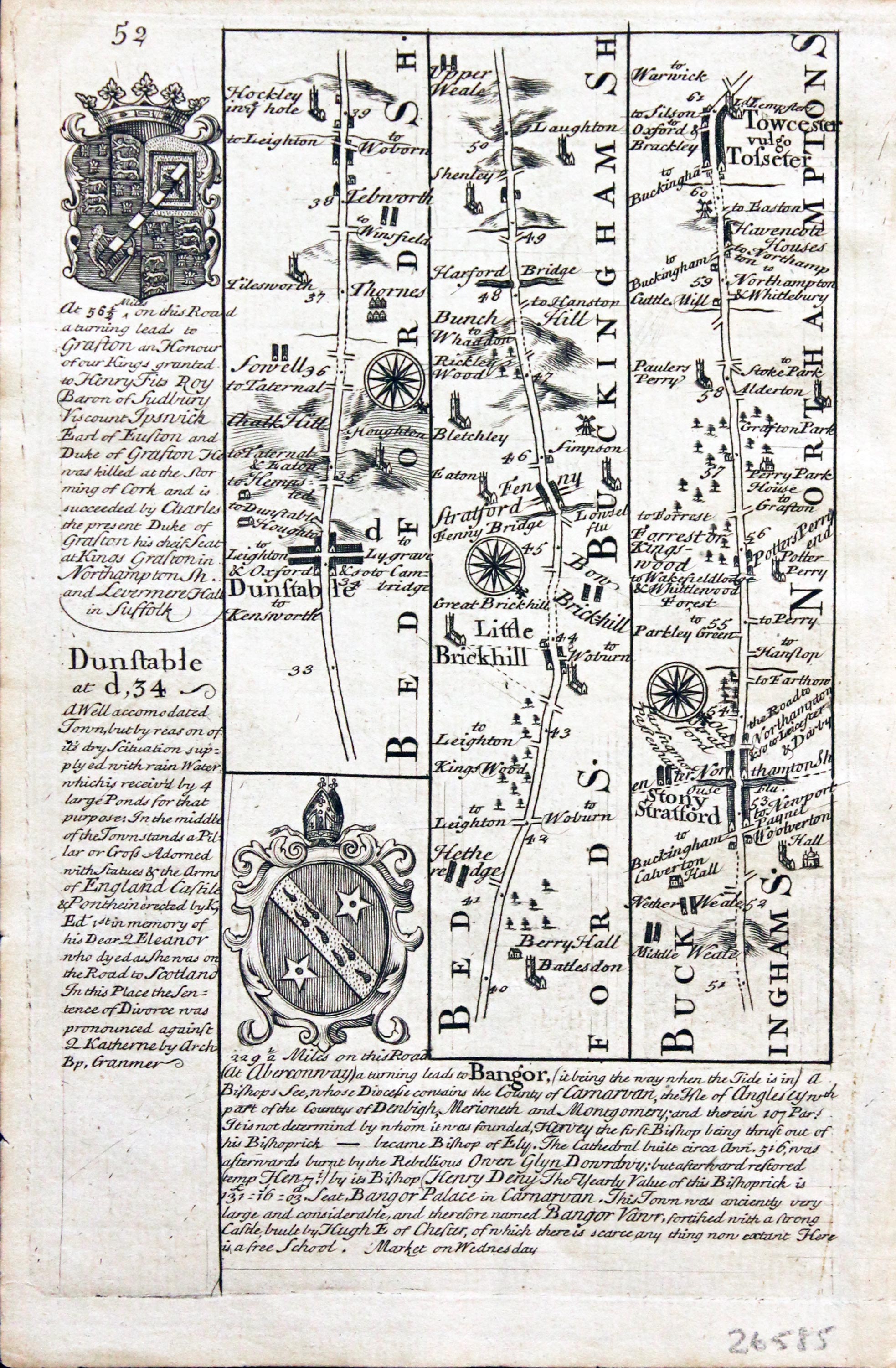 Road map London to Towcester. Owen/Bowen c.1730