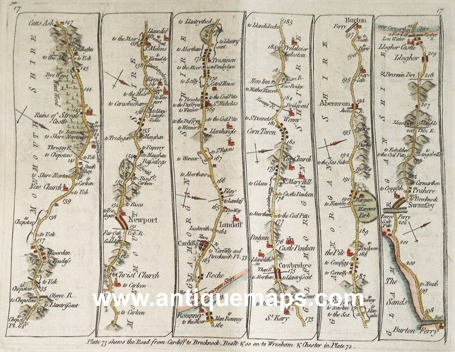 Road Map Abingdon to Sewansea, Thomas Kitchin 1767