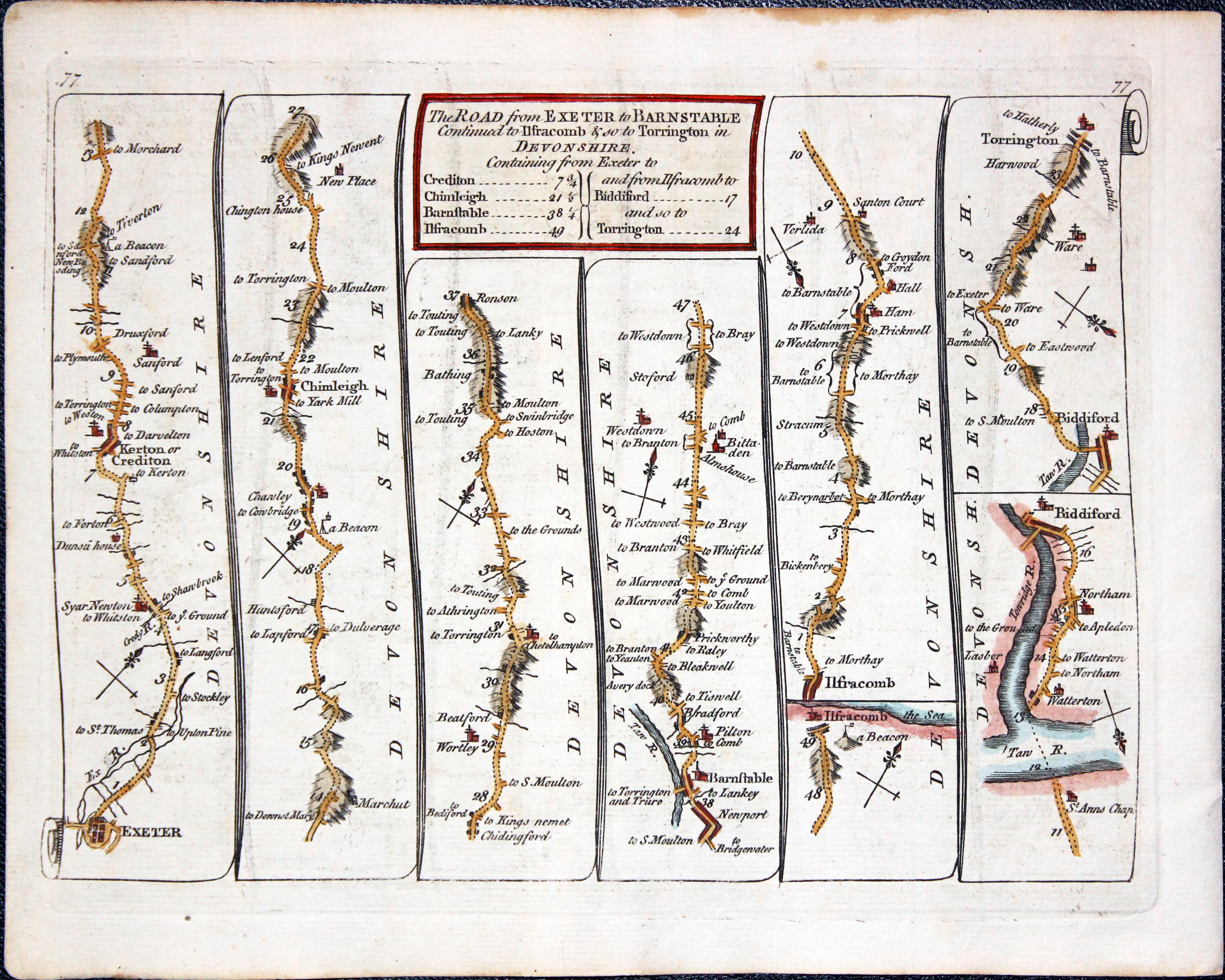 Road Map Exeter to Torrington, Thomas Kitchin 17678