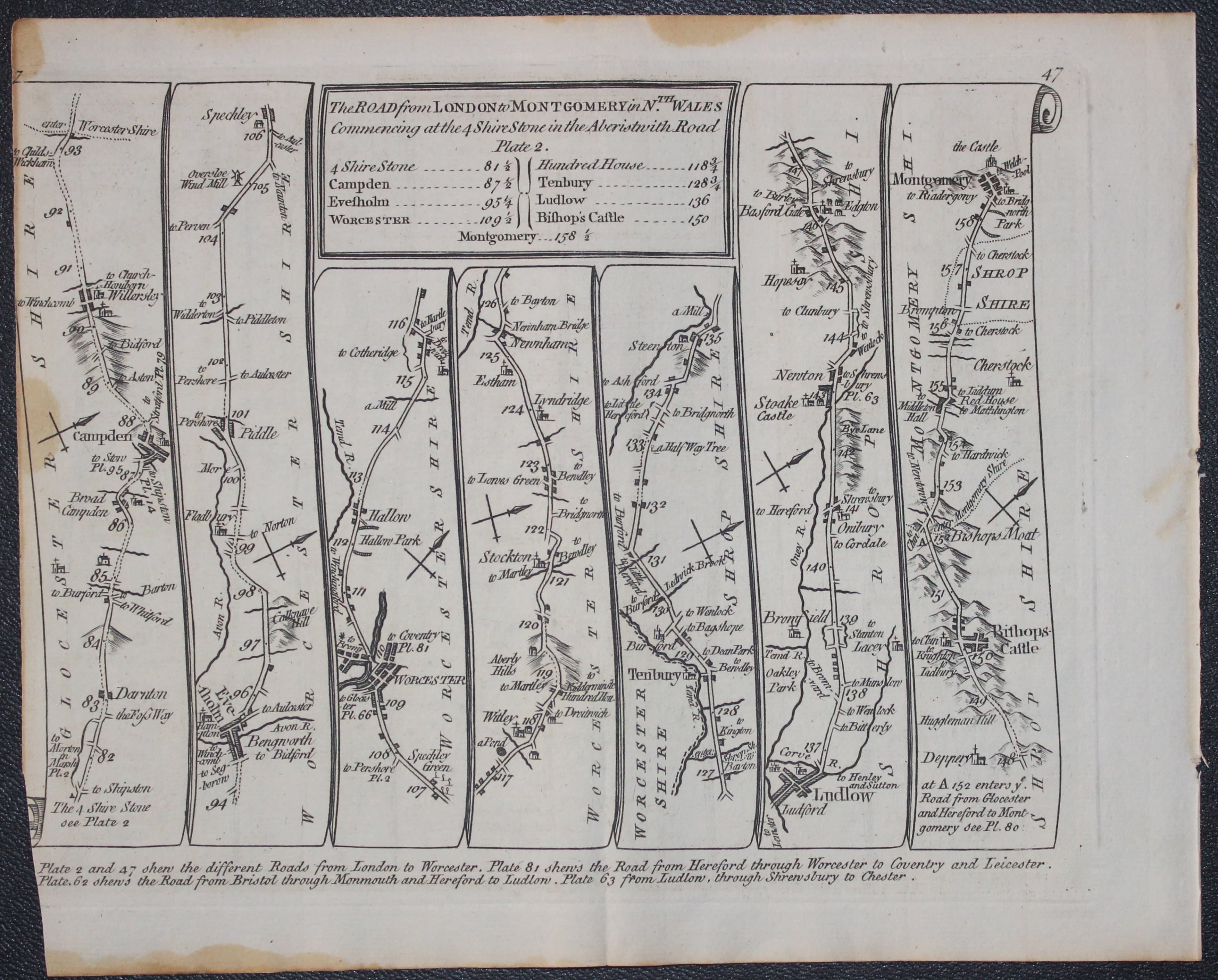 Campden to Montgomery road map Thomas Kitchin 1767