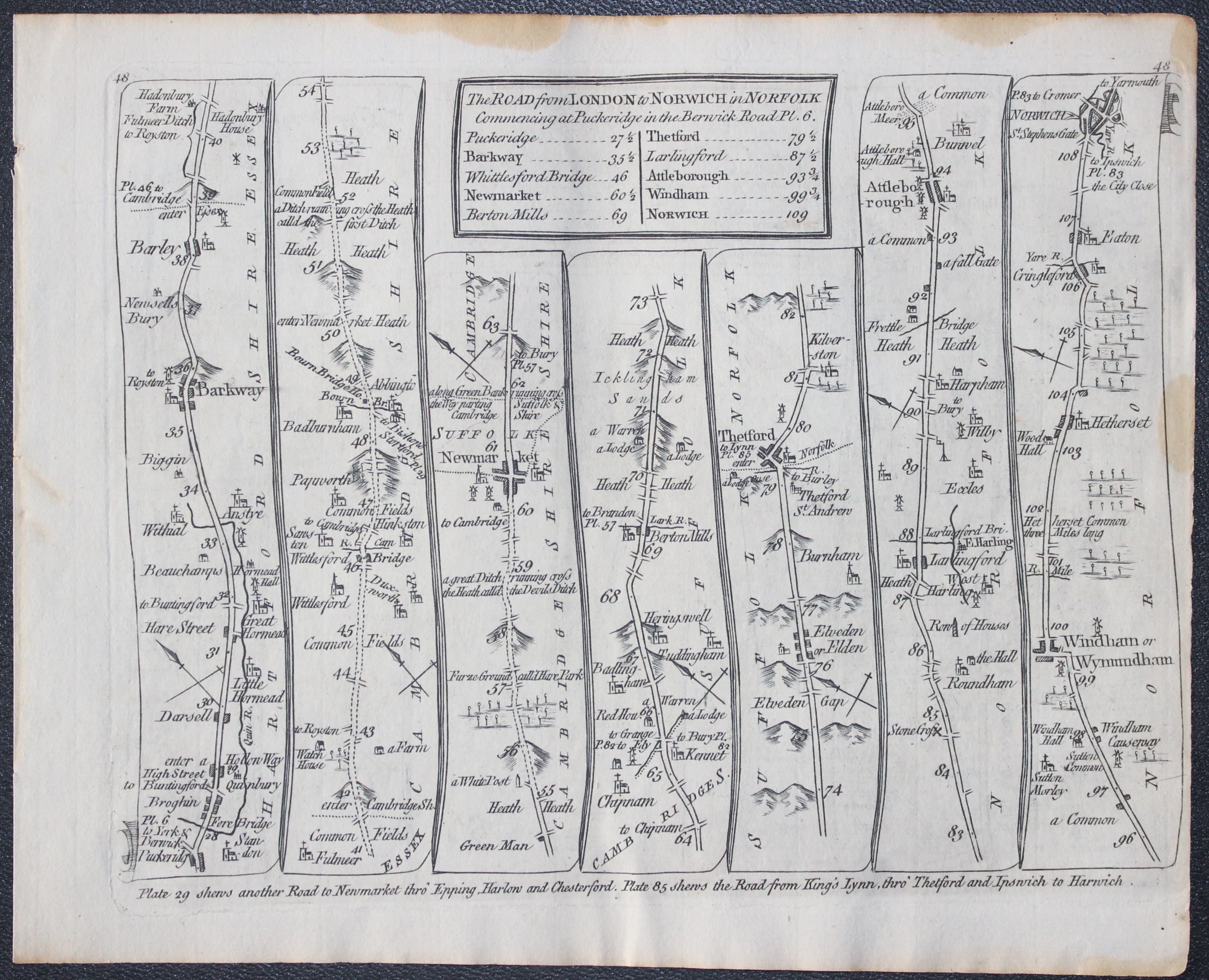 Road map High Barnet to Oakham, Thomas Kitchin 1767  Road map High Barnet to Oakham, Thomas Kitchin 1767