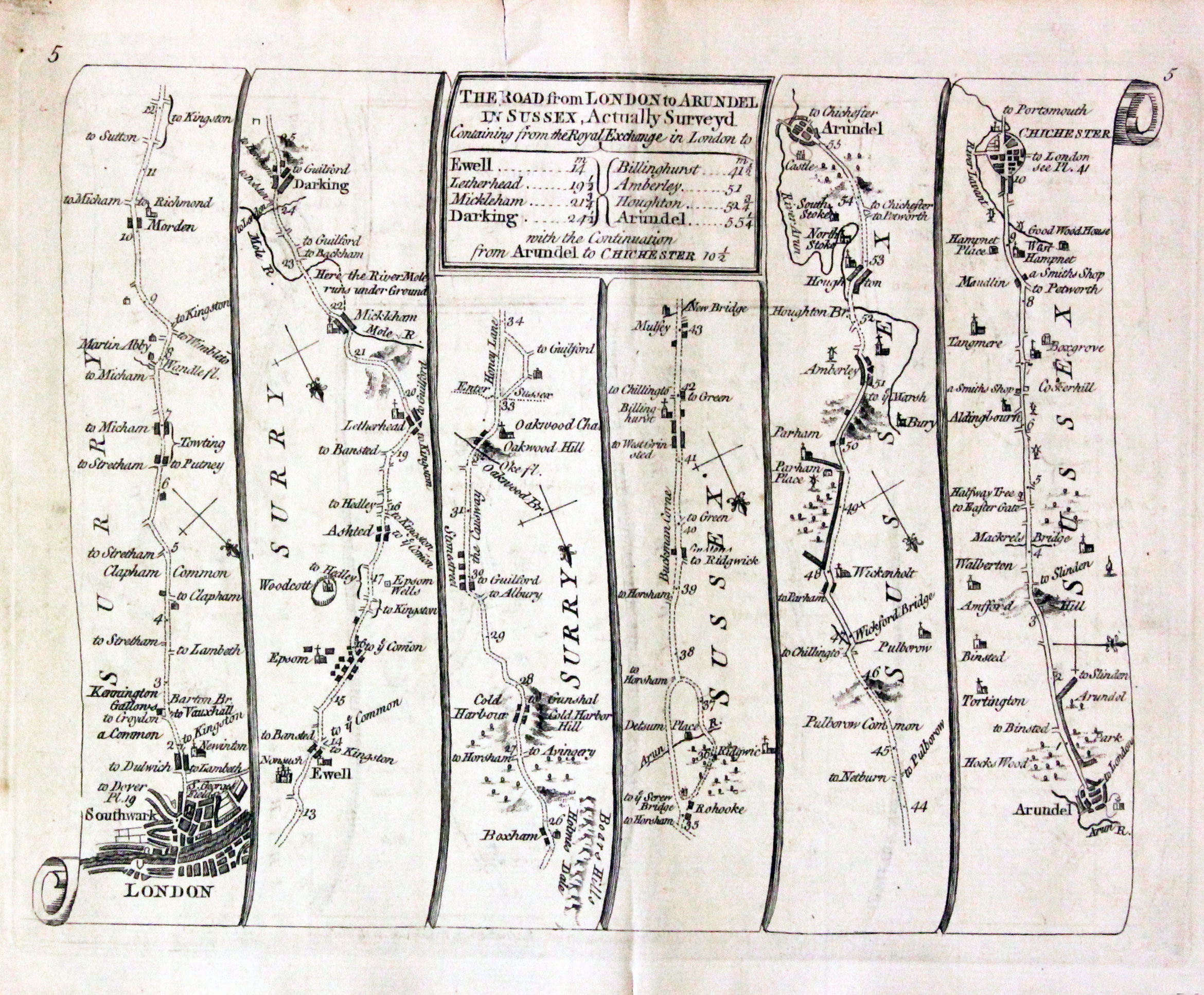 Road London to Arundel, Thomas Kitchin 1767