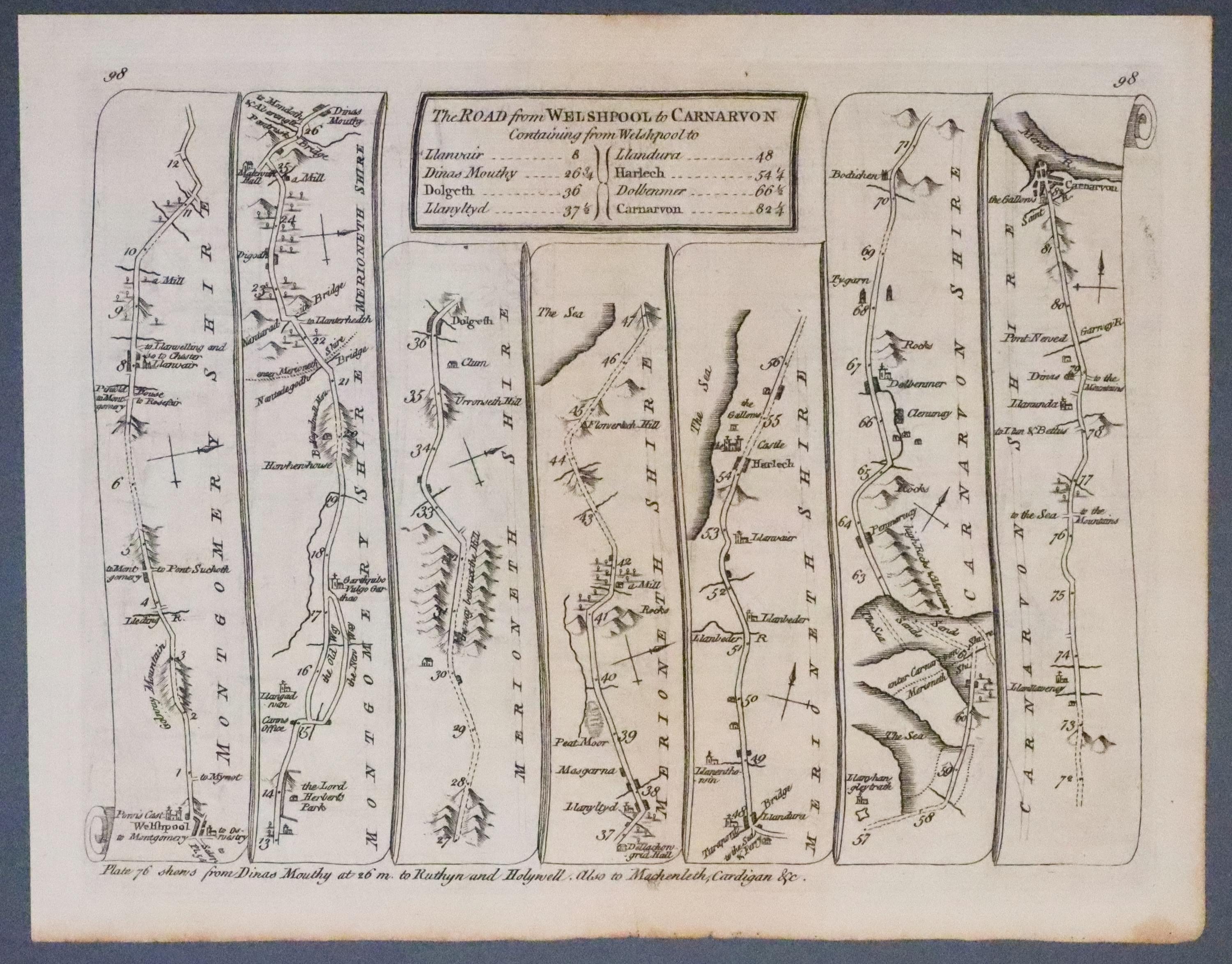 Road Map Welshpool to Caernarvon, Thomas Kitchin 1767  Road Map Welshpool to Caernarvon, Thomas Kitchin 1767