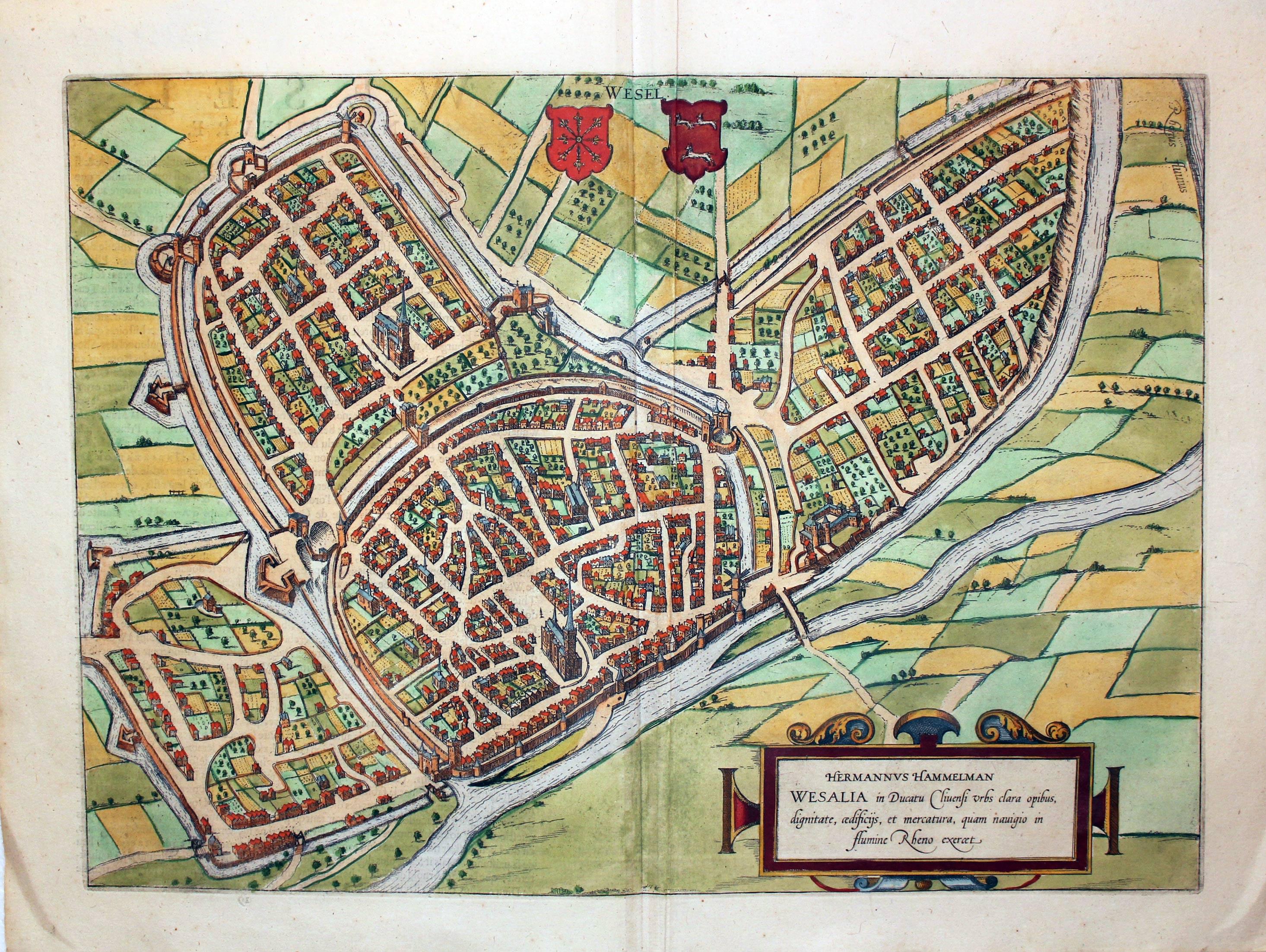 Plan of Wesel by Georg Braun and Franz Hogenberg c.1588  Plan of Wesel by Georg Braun and Franz Hogenberg c.1588