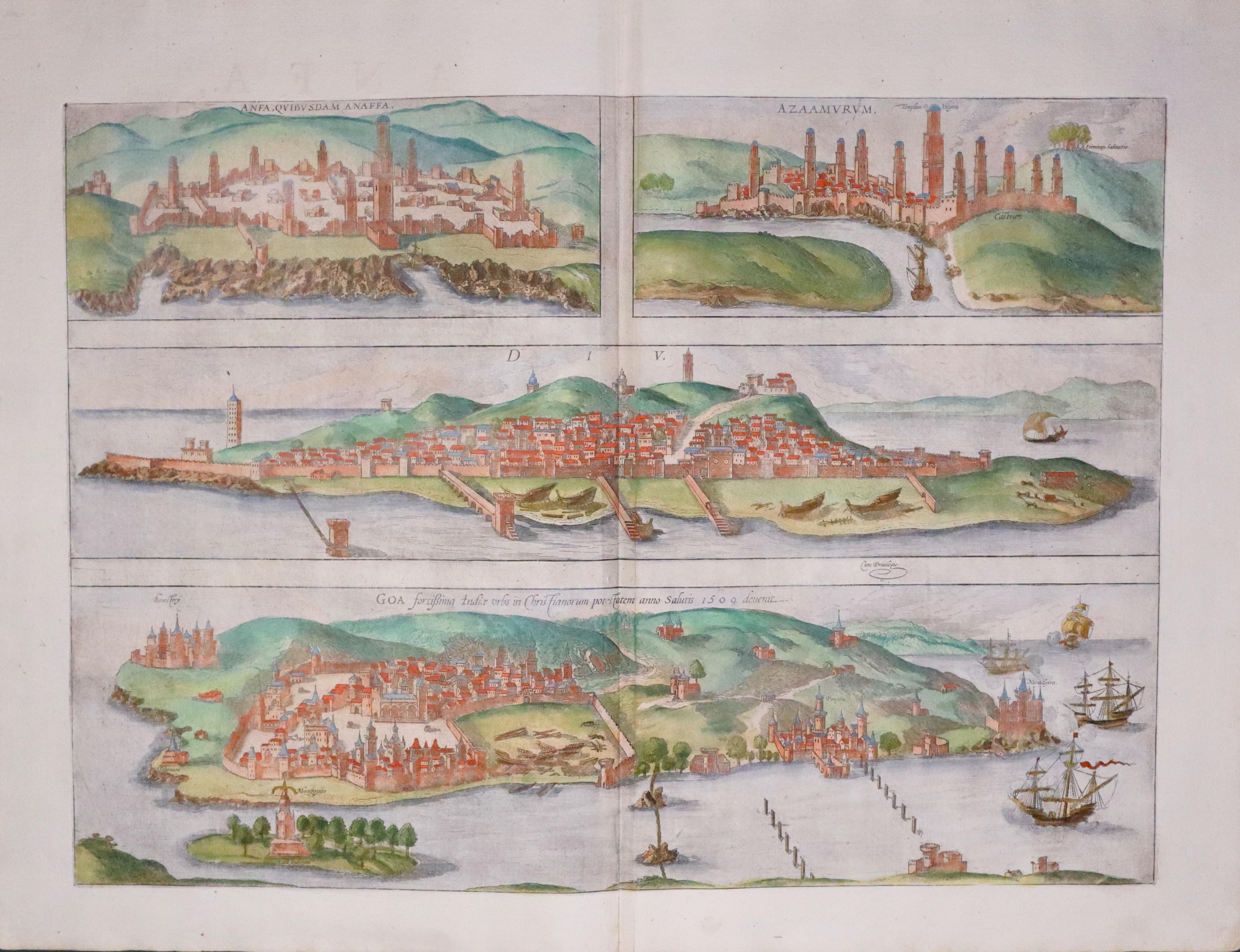 Anfa, Azenmour, Diu & Goa, G Braun & Franz Hogenberg 