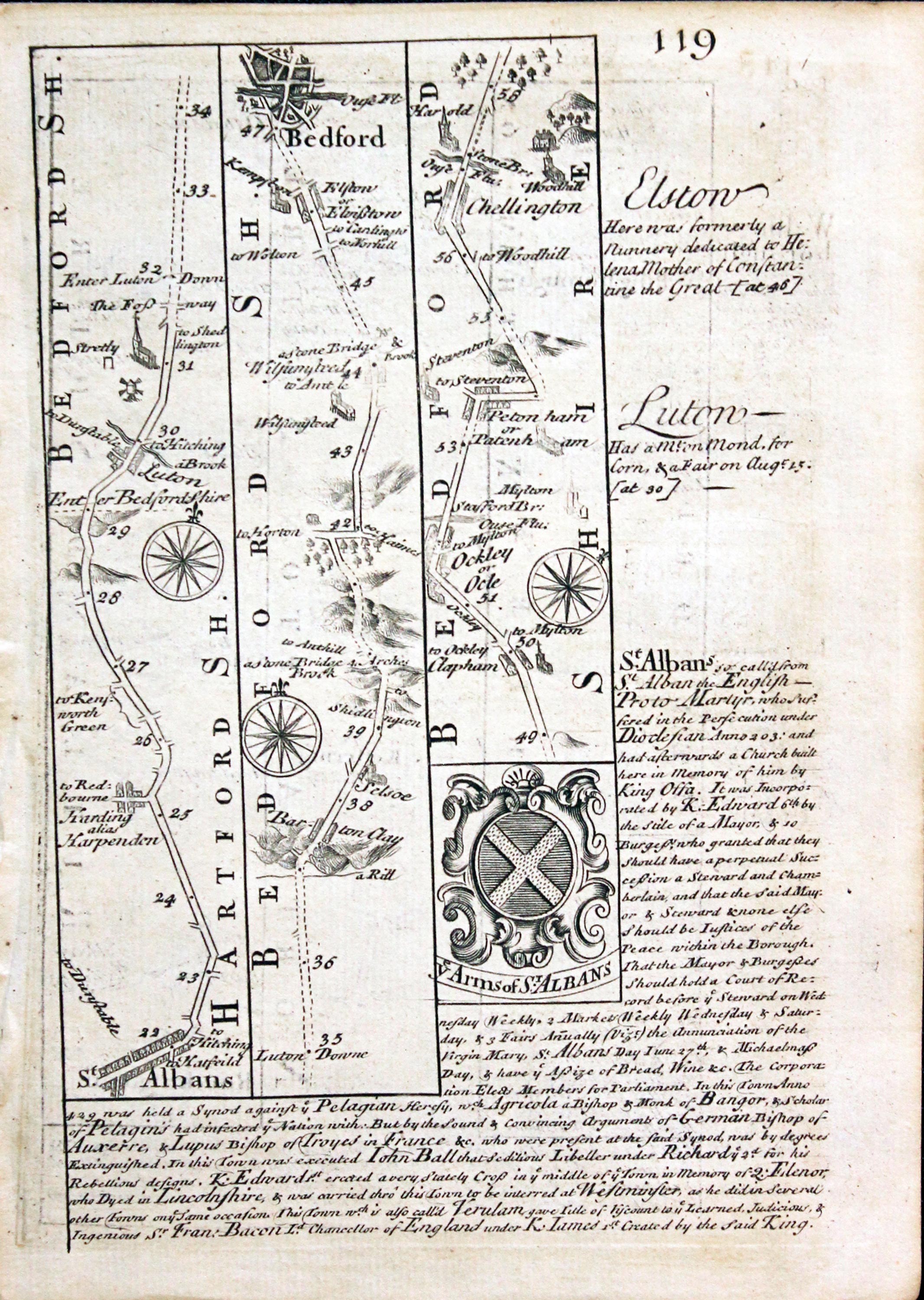 Road map Stony St. Albans to Oakham. Owen/Bowen c.1730